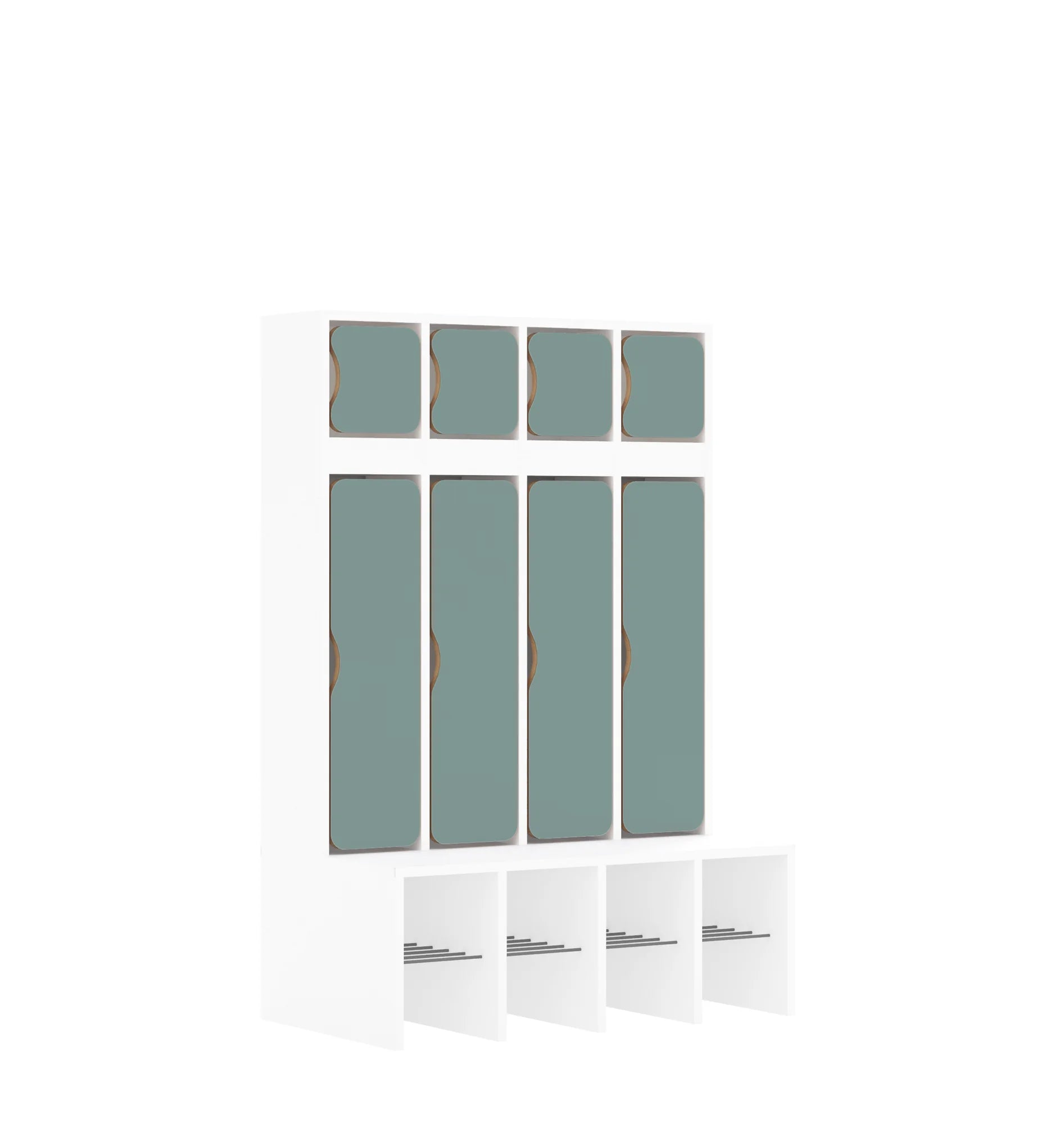 Szatnia czteroosobowa BLOX 890x520x1350 — drzwiczki góra/dół – biały / pastelowy zielony