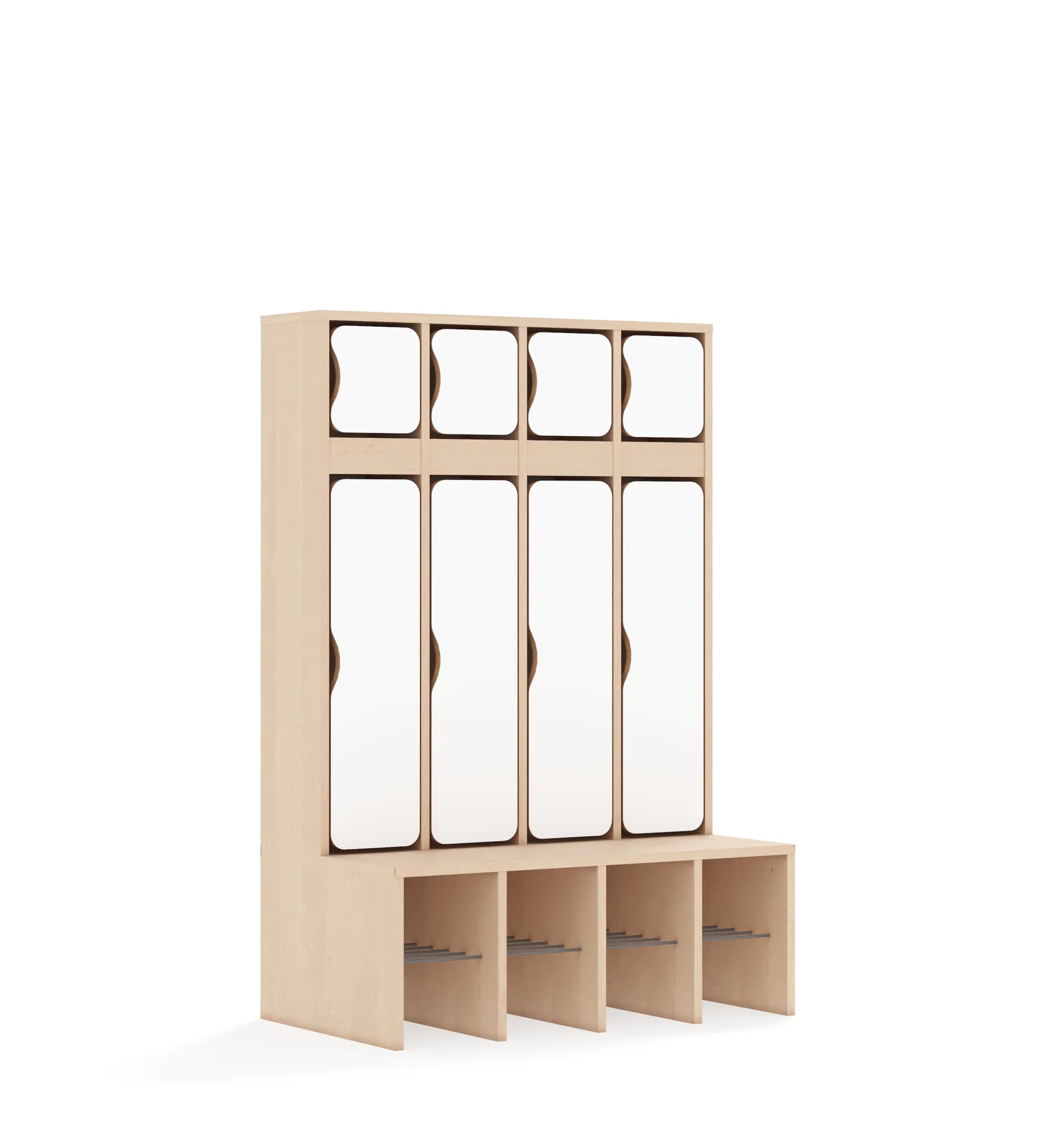 Szatnia czteroosobowa BLOX 890x520x1350 — drzwiczki góra/dół – brzoza / biały