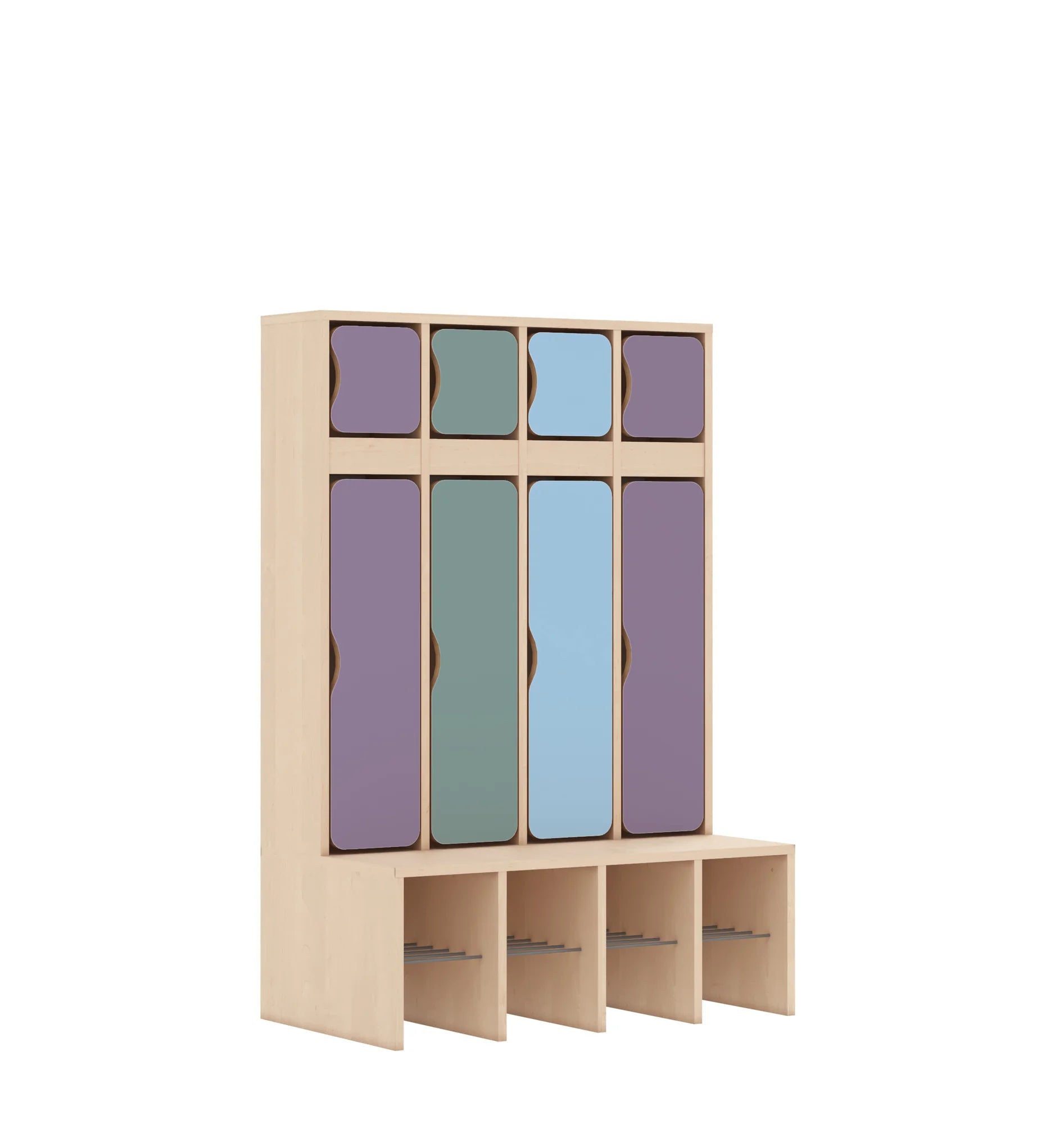 Szatnia czteroosobowa BLOX 890x520x1350 — drzwiczki góra/dół – brzoza / Mix 2
