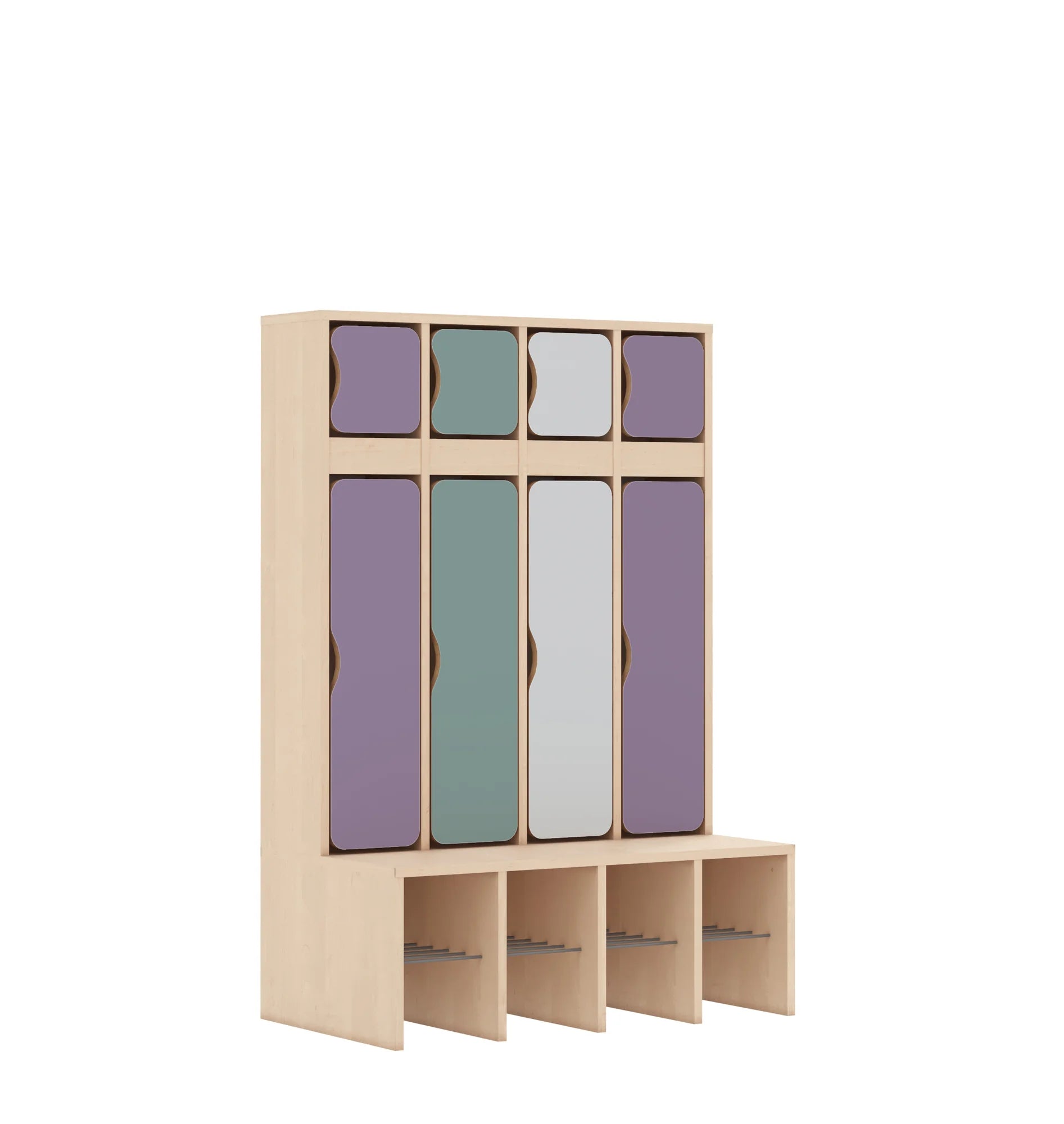 Szatnia czteroosobowa BLOX 890x520x1350 — drzwiczki góra/dół – brzoza / Mix 3