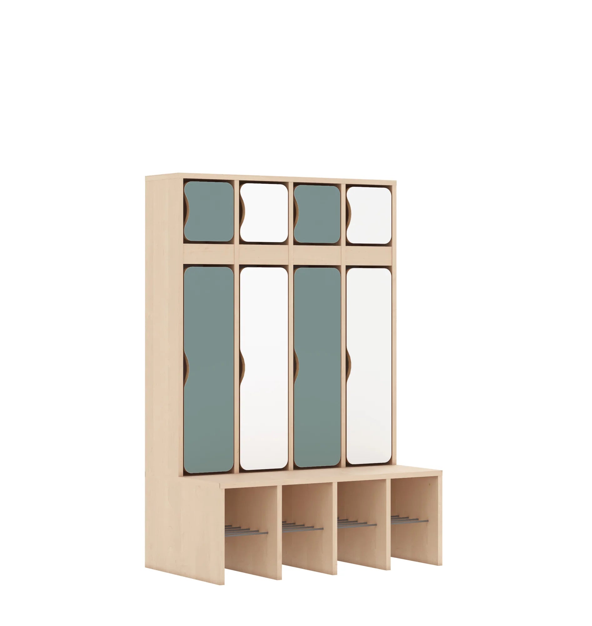 Szatnia czteroosobowa BLOX 890x520x1350 — drzwiczki góra/dół – brzoza / Mix 4
