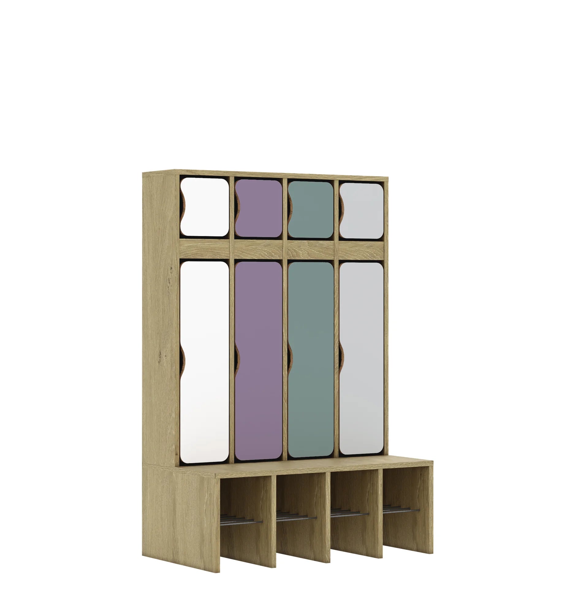 Szatnia czteroosobowa BLOX 890x520x1350 — drzwiczki góra/dół – dąb / Mix 1