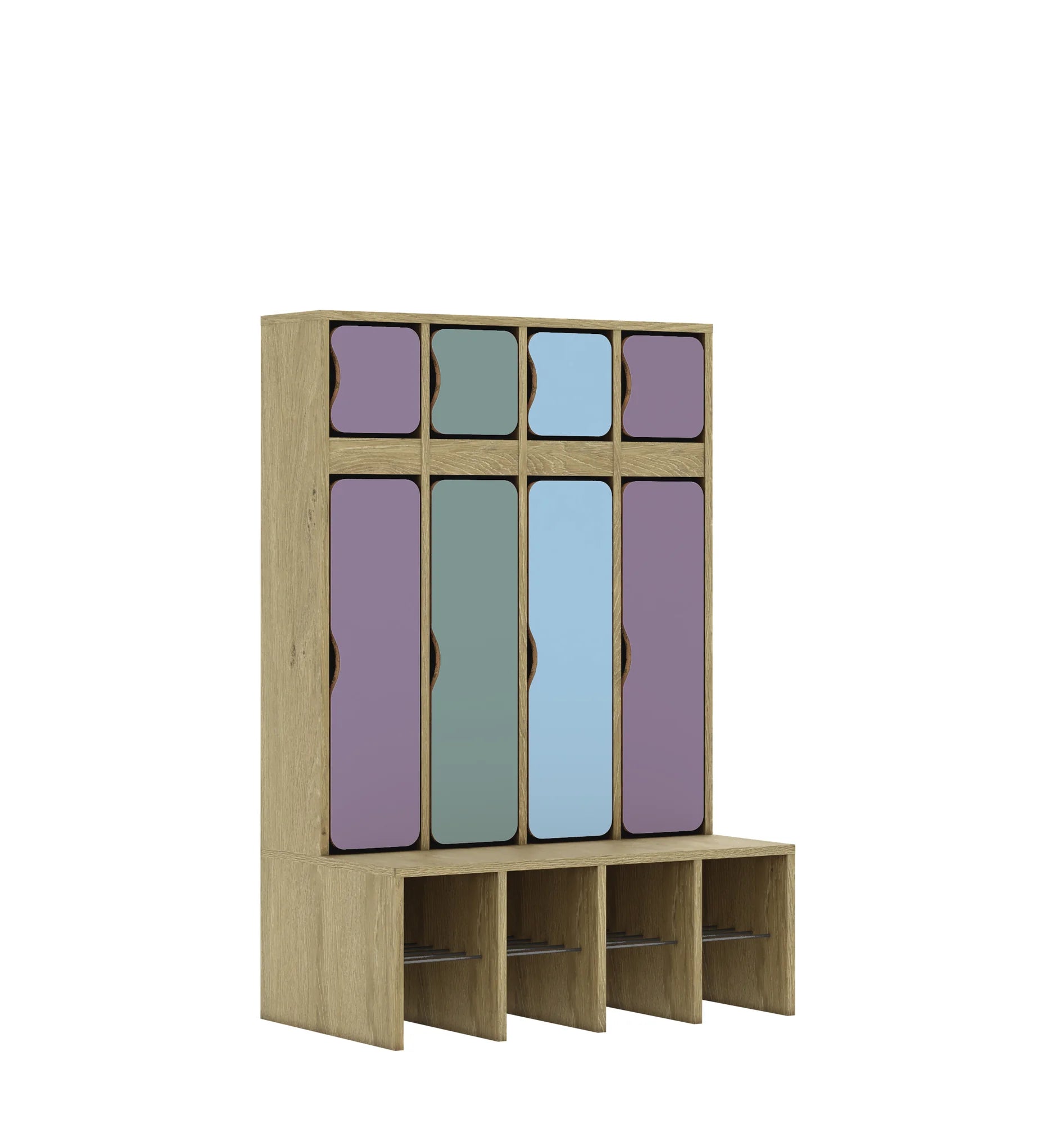 Szatnia czteroosobowa BLOX 890x520x1350 — drzwiczki góra/dół – dąb / Mix 2
