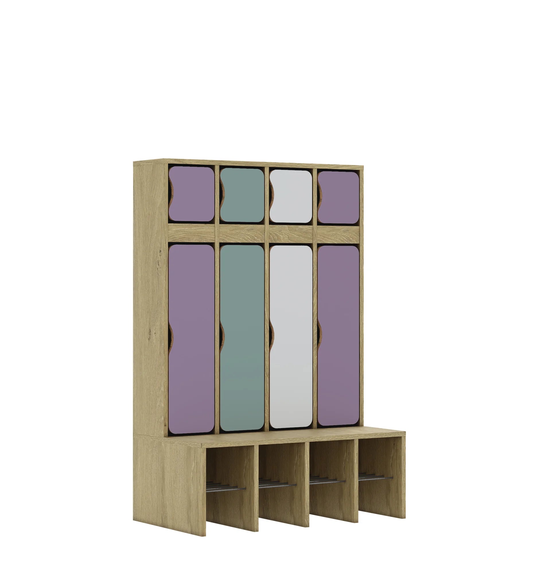 Szatnia czteroosobowa BLOX 890x520x1350 — drzwiczki góra/dół – dąb / Mix 3