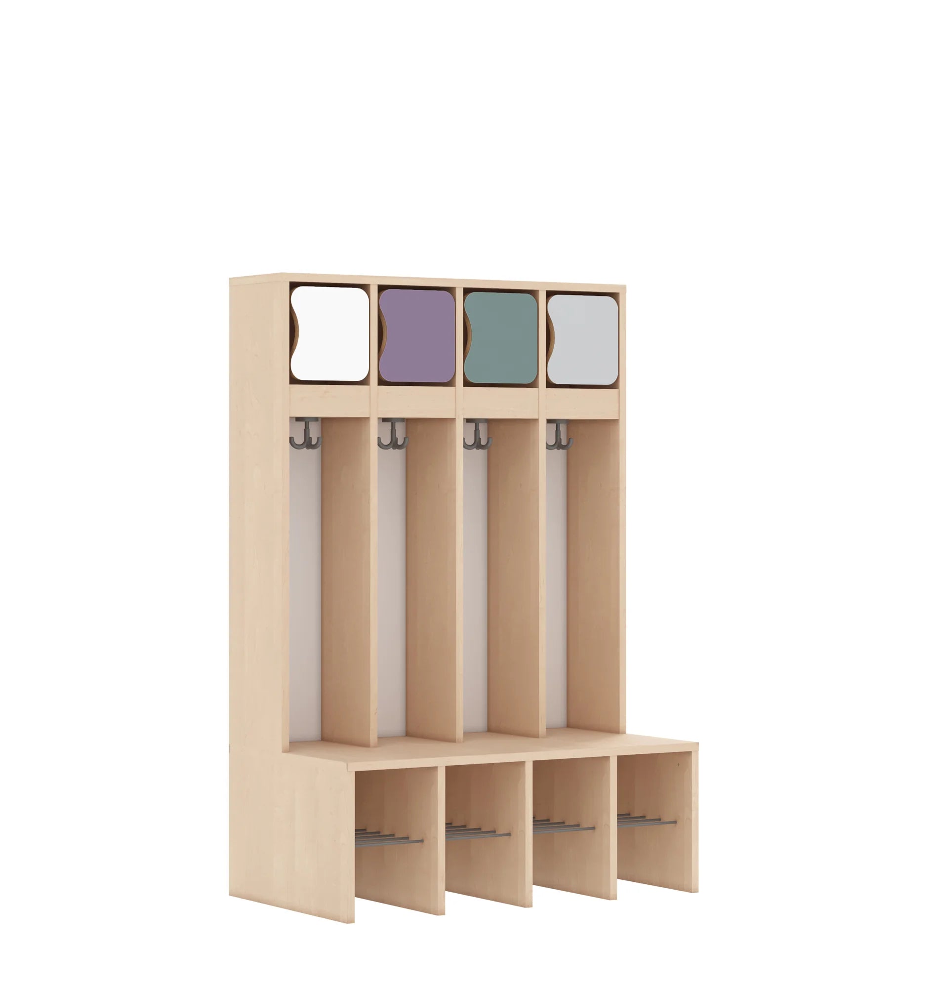 Szatnia czteroosobowa BLOX 890x520x1350 — drzwiczki górne – brzoza / Mix 1
