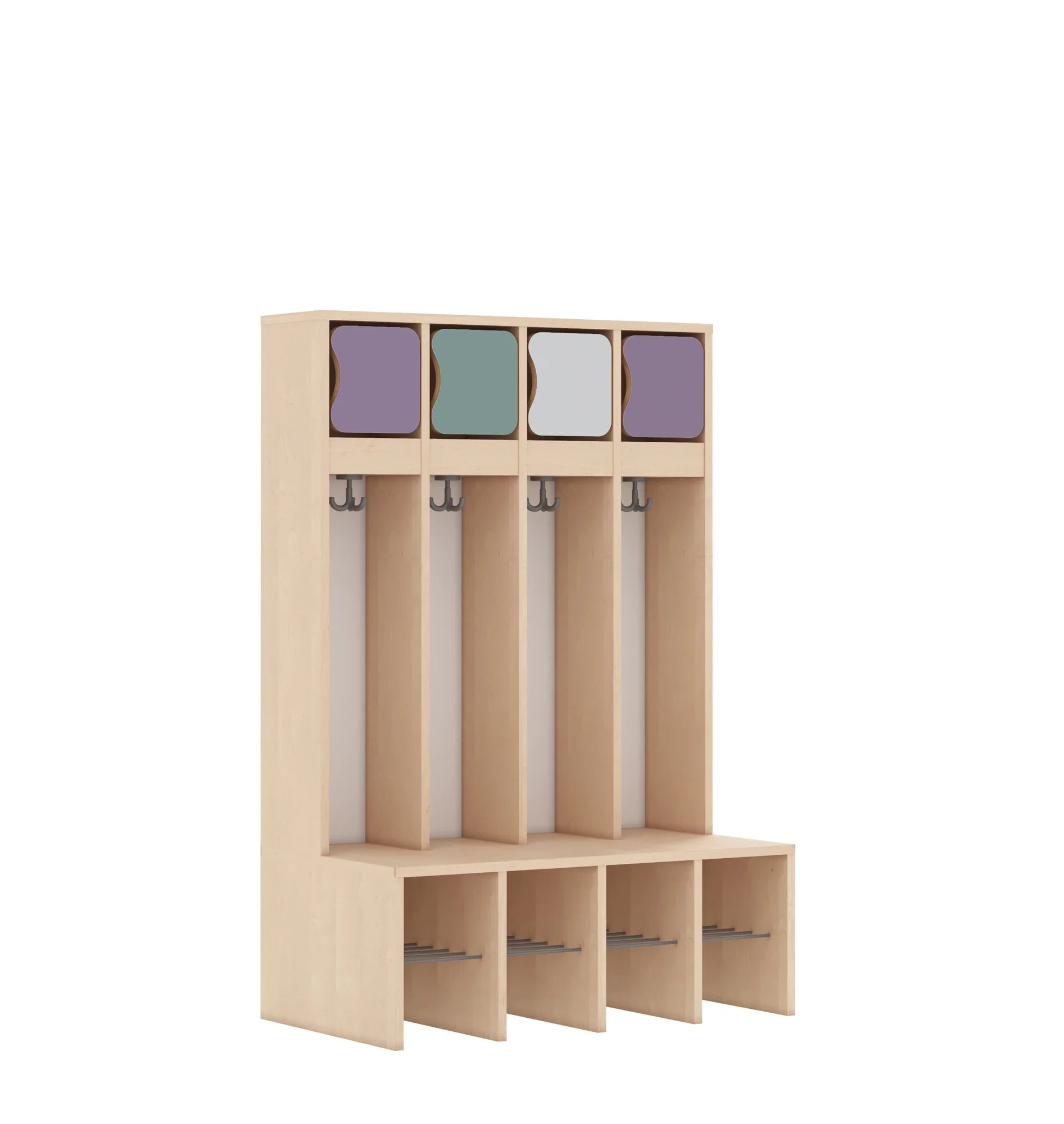 Szatnia czteroosobowa BLOX 890x520x1350 — drzwiczki górne – brzoza / Mix 3