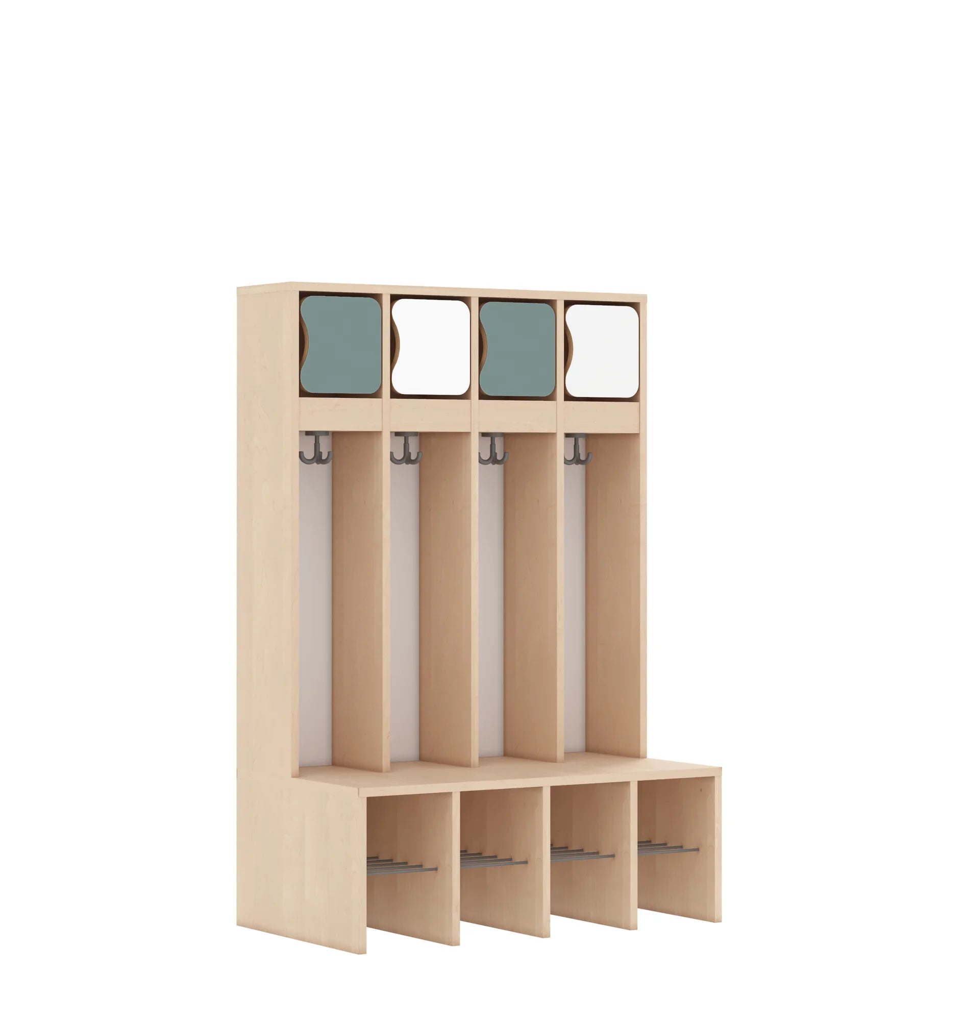 Szatnia czteroosobowa BLOX 890x520x1350 — drzwiczki górne – brzoza / Mix 4