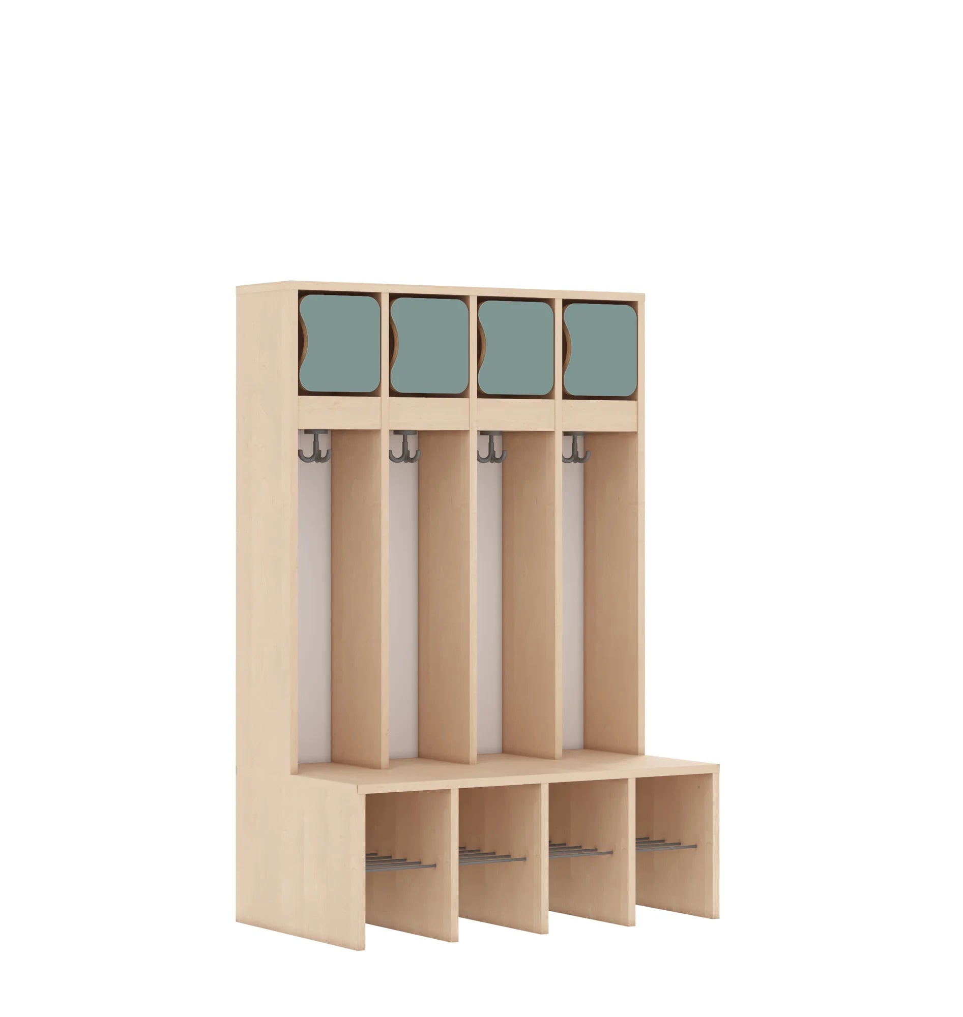Szatnia czteroosobowa BLOX 890x520x1350 — drzwiczki górne – brzoza / pastelowy zielony