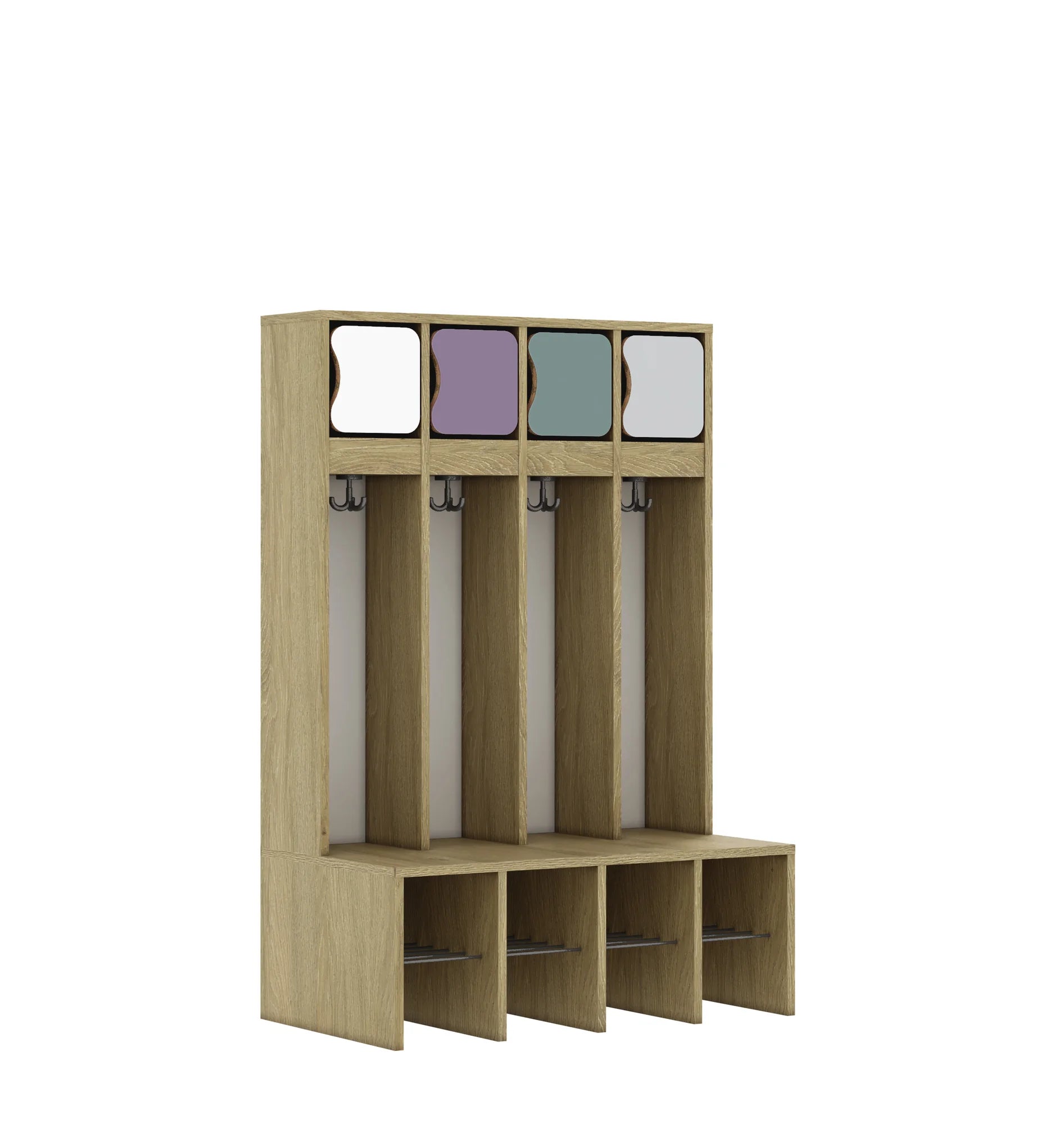 Szatnia czteroosobowa BLOX 890x520x1350 — drzwiczki górne – dąb / Mix 1