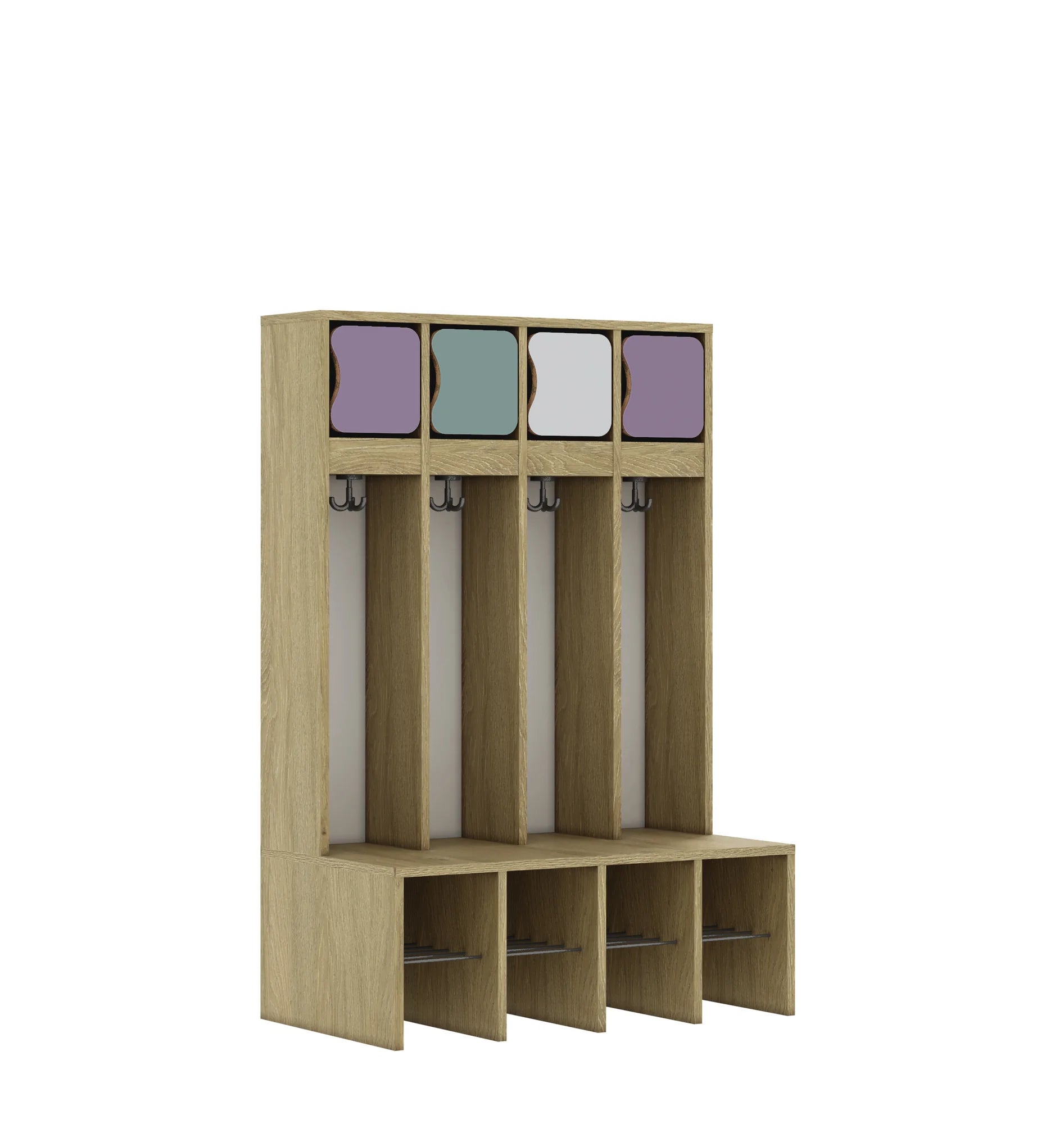 Szatnia czteroosobowa BLOX 890x520x1350 — drzwiczki górne – dąb / Mix 3