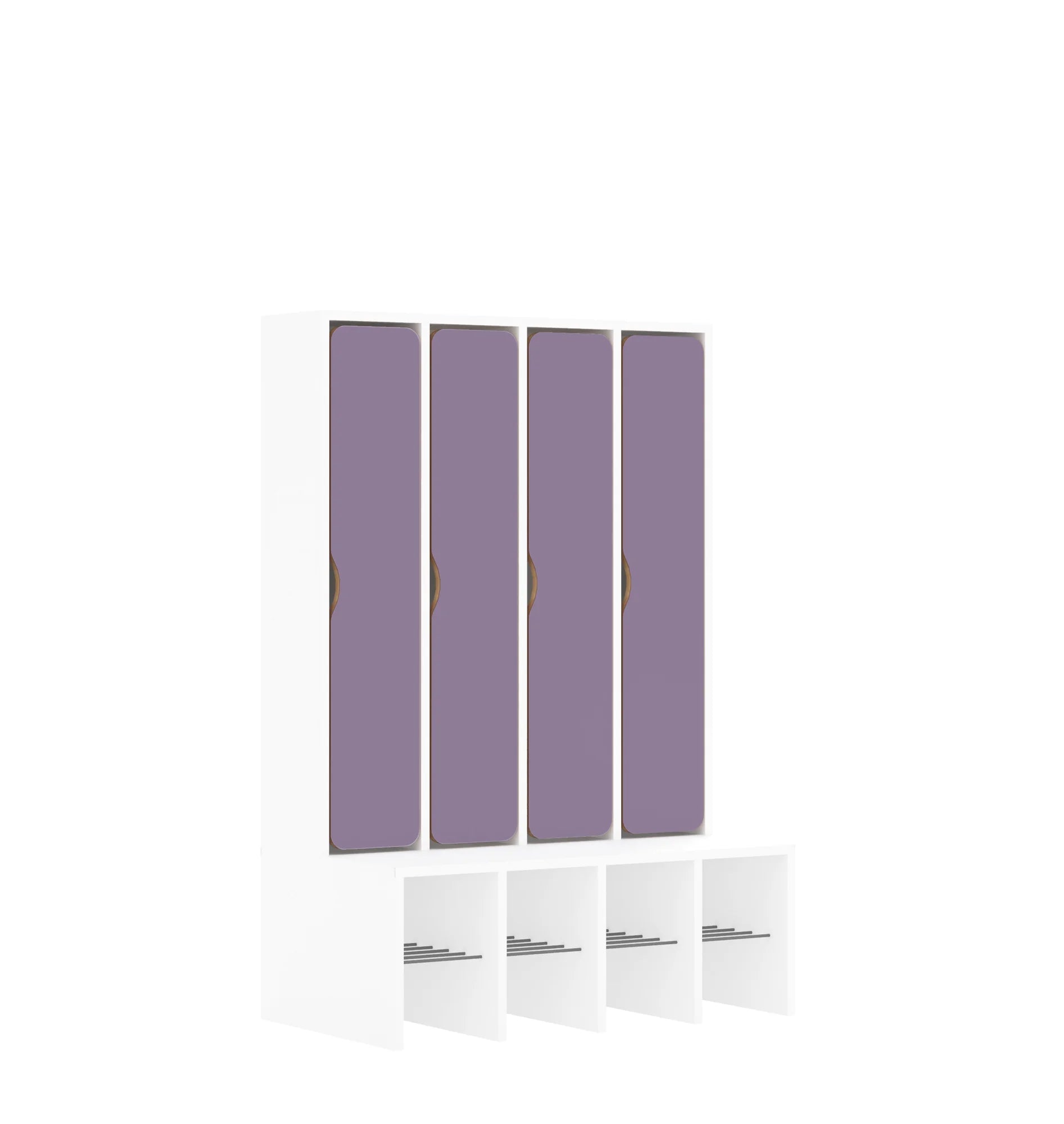 Szatnia czteroosobowa BLOX 890x520x1350 — drzwiczki pełne – biały / pastelowy fioletowy