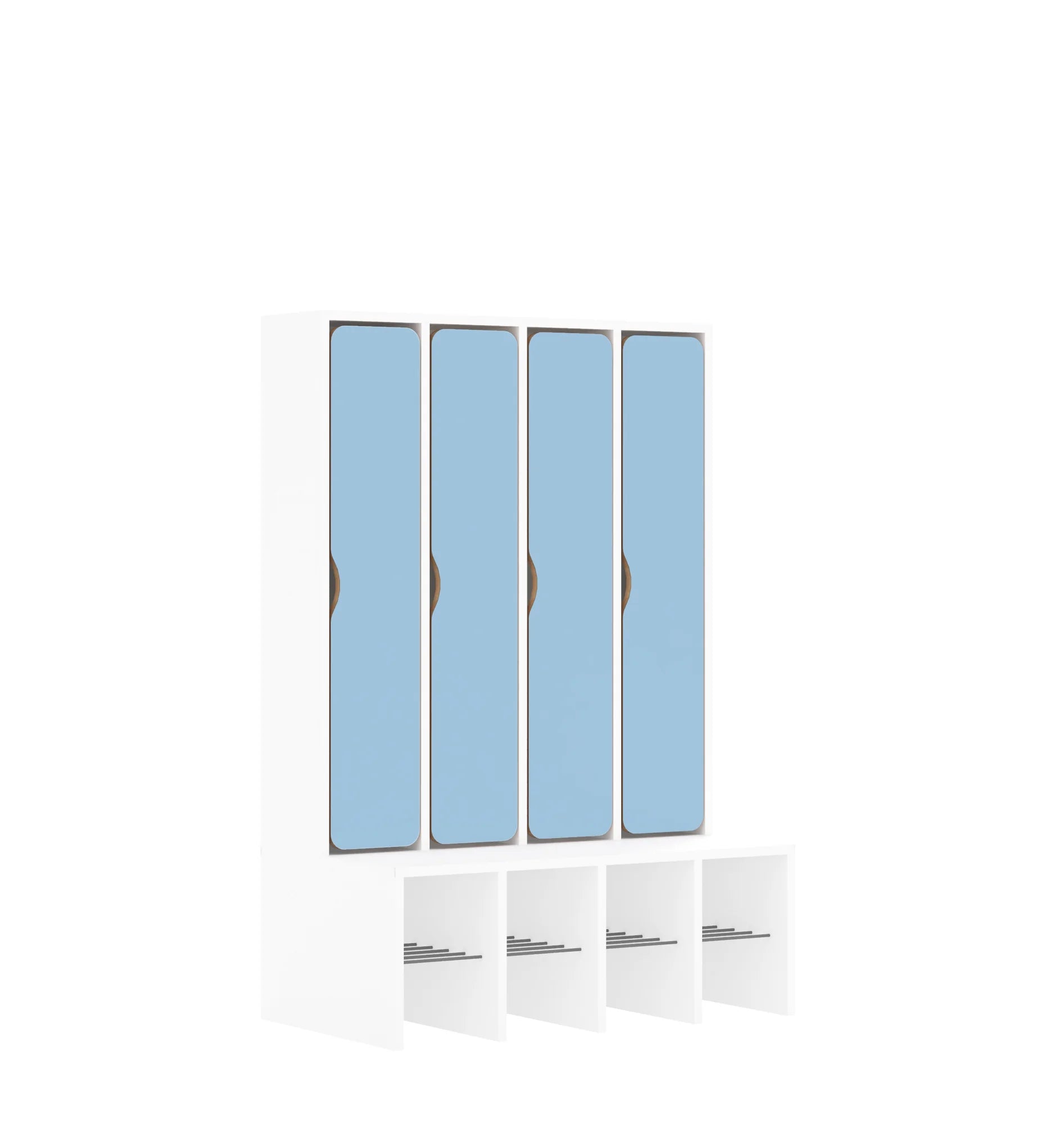 Szatnia czteroosobowa BLOX 890x520x1350 — drzwiczki pełne – biały / pastelowy niebieski