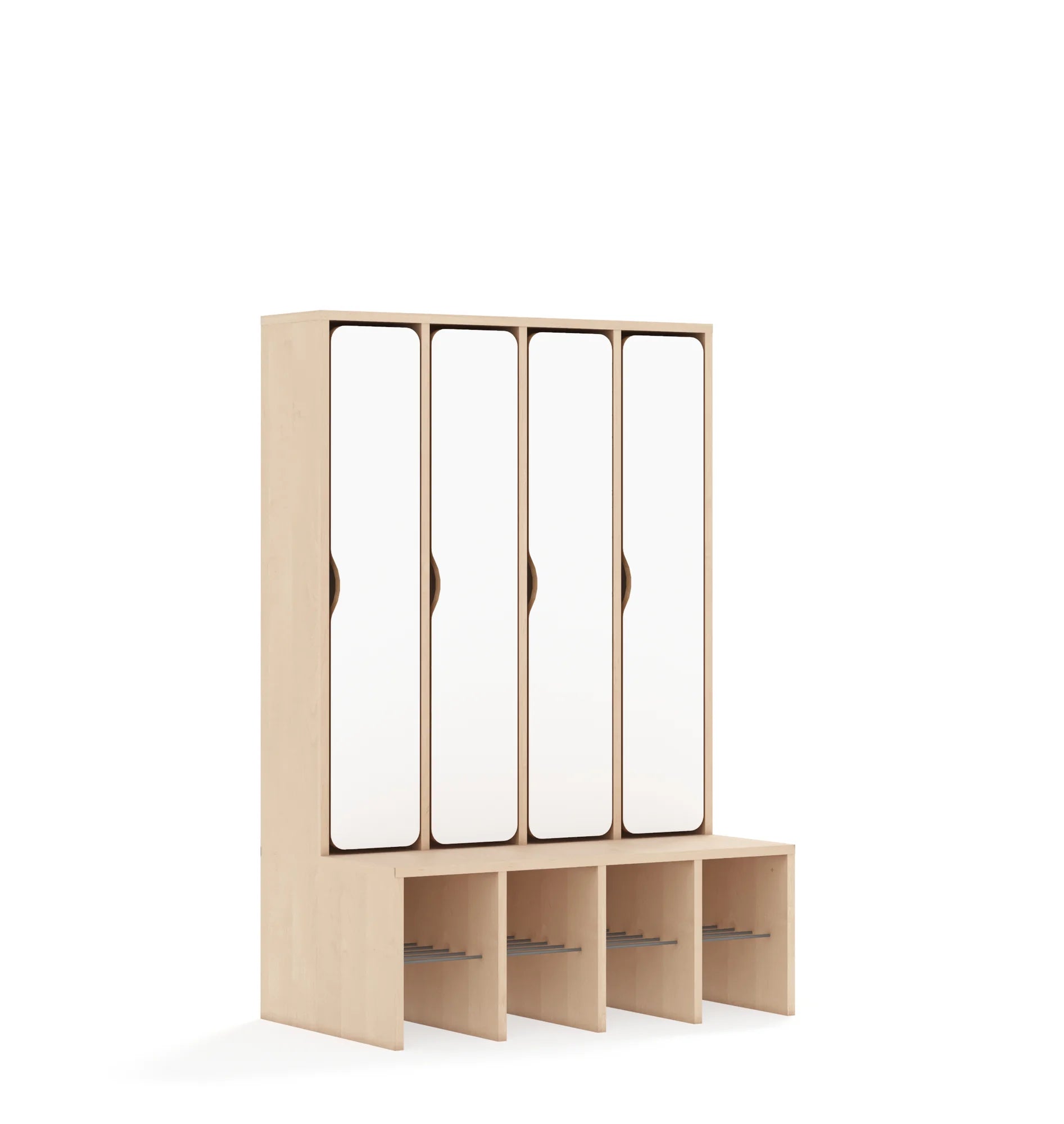Szatnia czteroosobowa BLOX 890x520x1350 — drzwiczki pełne – brzoza / biały