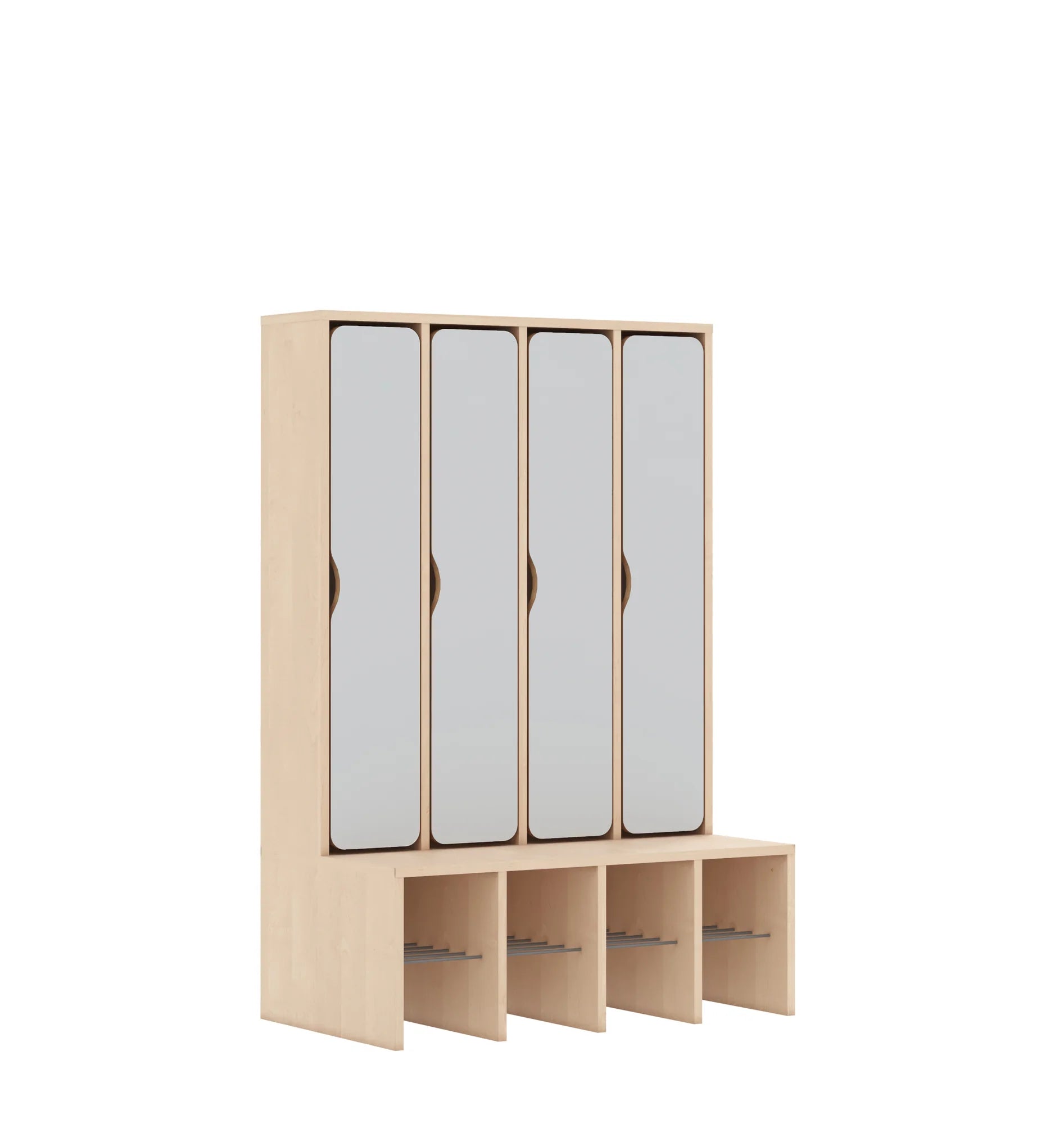 Szatnia czteroosobowa BLOX 890x520x1350 — drzwiczki pełne – brzoza / jasny szary