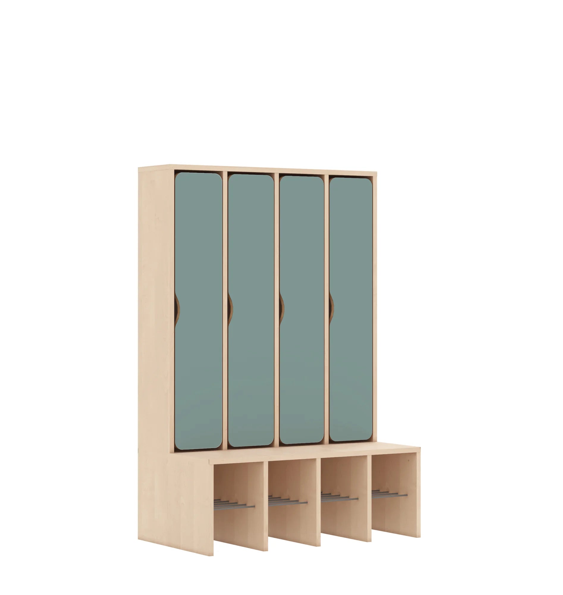 Szatnia czteroosobowa BLOX 890x520x1350 — drzwiczki pełne – brzoza / pastelowy zielony