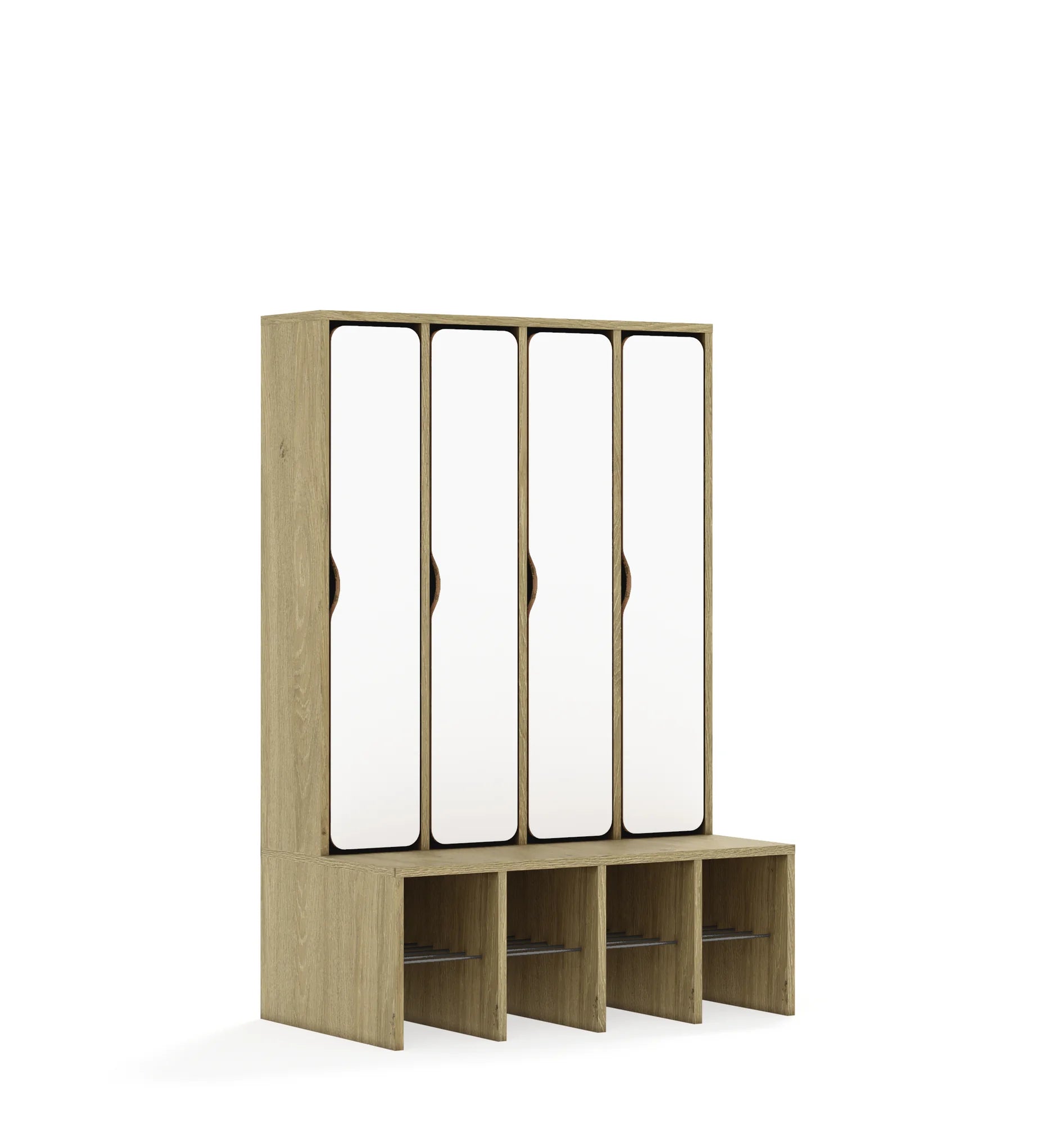 Szatnia czteroosobowa BLOX 890x520x1350 — drzwiczki pełne – dąb / biały