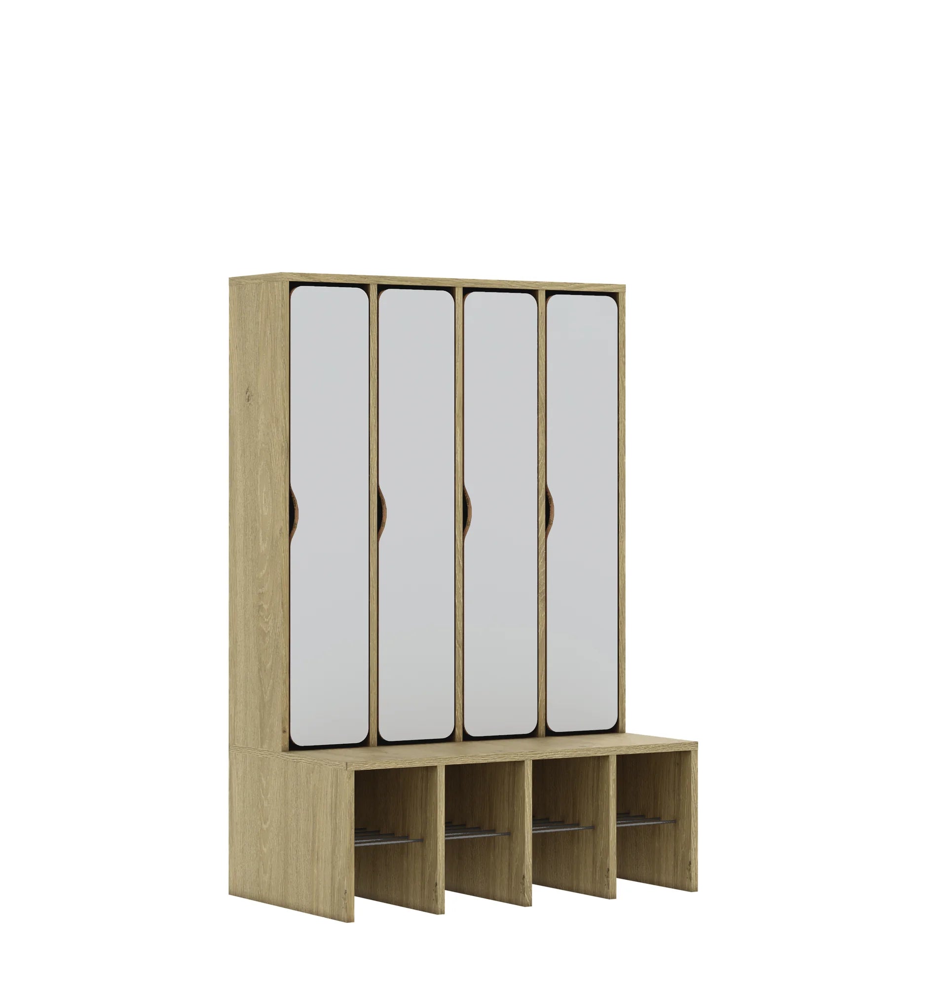 Szatnia czteroosobowa BLOX 890x520x1350 — drzwiczki pełne – dąb / jasny szary