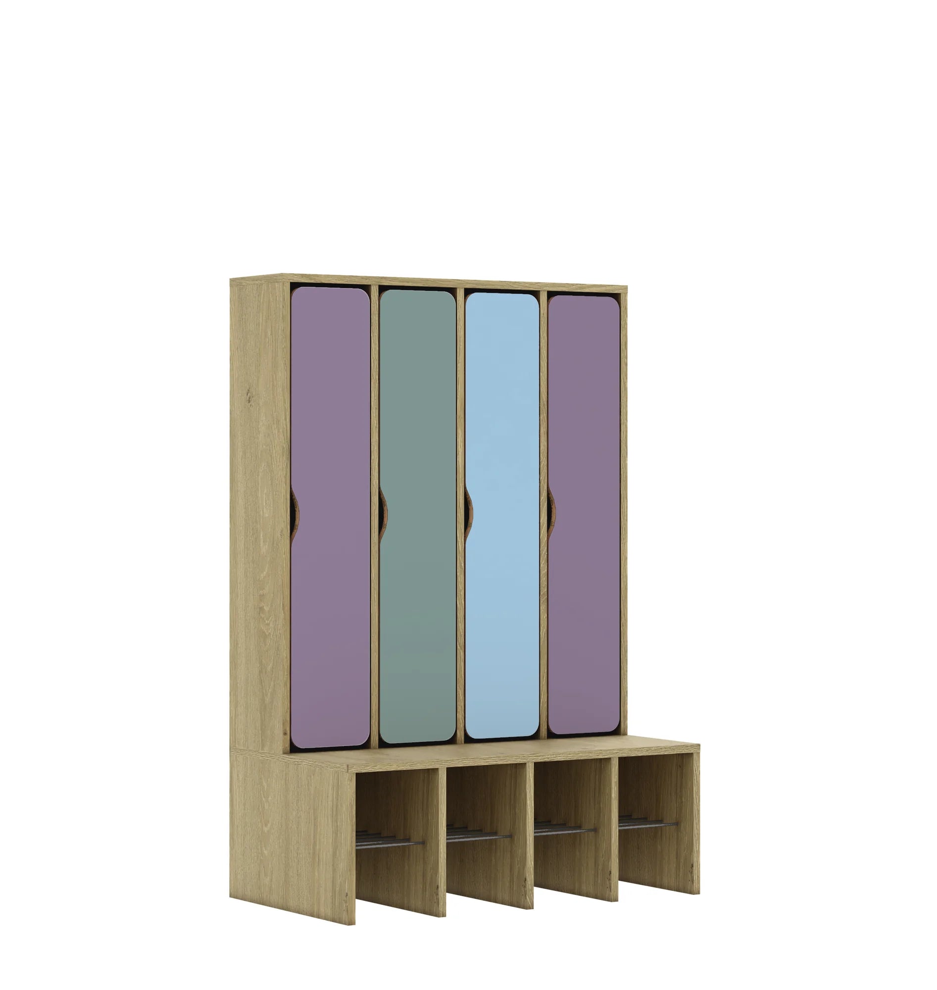 Szatnia czteroosobowa BLOX 890x520x1350 — drzwiczki pełne – dąb / Mix 2