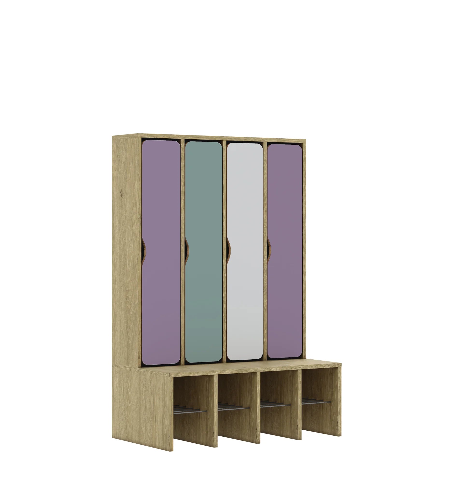 Szatnia czteroosobowa BLOX 890x520x1350 — drzwiczki pełne – dąb / Mix 3