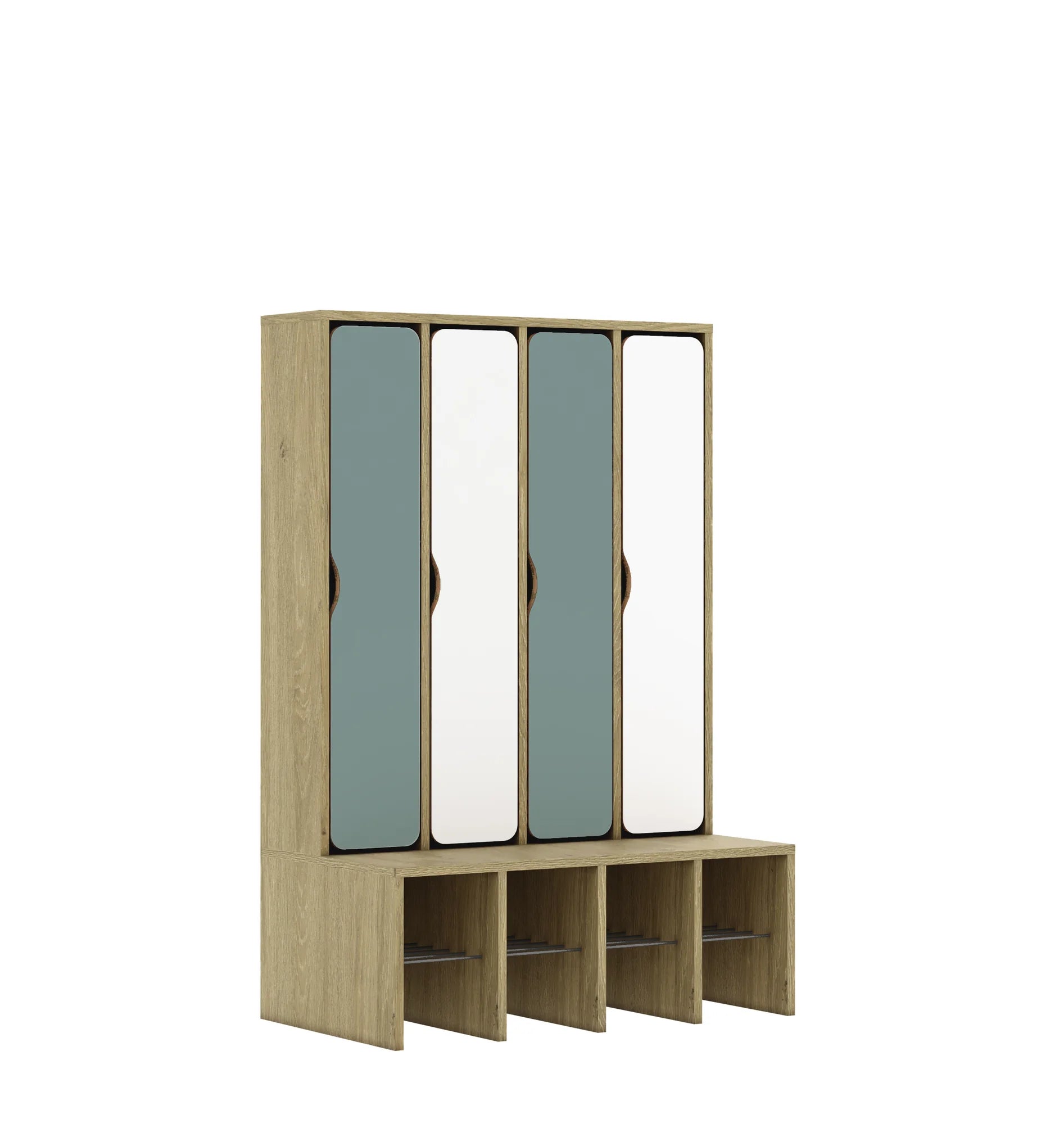 Szatnia czteroosobowa BLOX 890x520x1350 — drzwiczki pełne – dąb / Mix 4