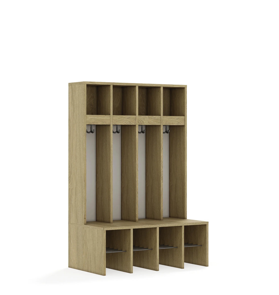 Szatnia czteroosobowa BLOX 890x520x1350 — z blendą – dąb / Bez drzwiczek