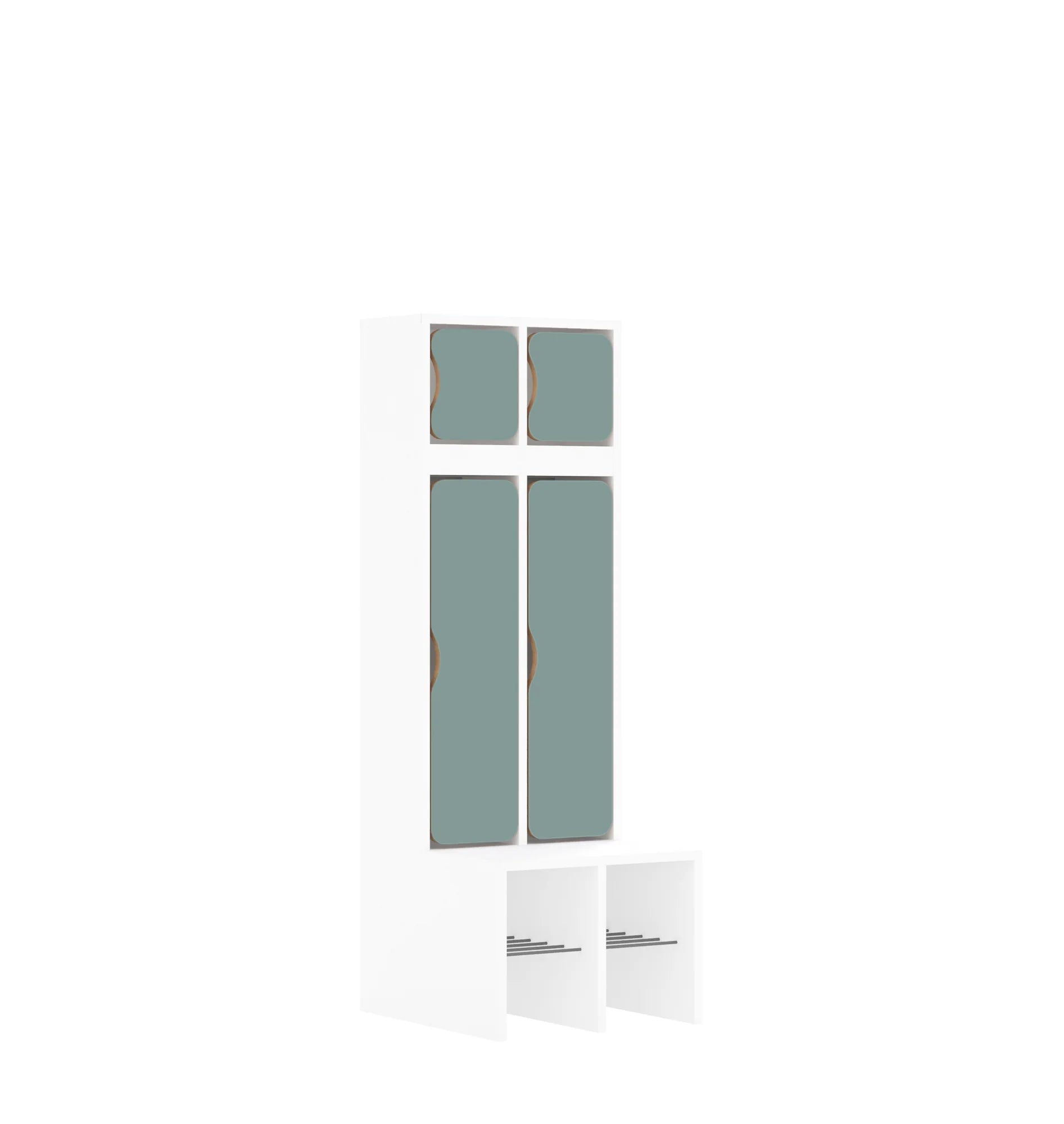 Szatnia dwuosobowa BLOX 455x520x1350 — drzwiczki dolne – biały / pastelowy zielony