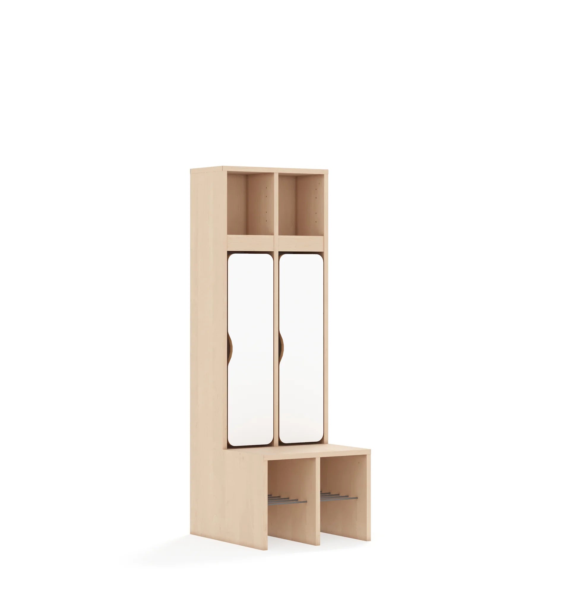 Szatnia dwuosobowa BLOX 455x520x1350 — drzwiczki dolne – brzoza / biały