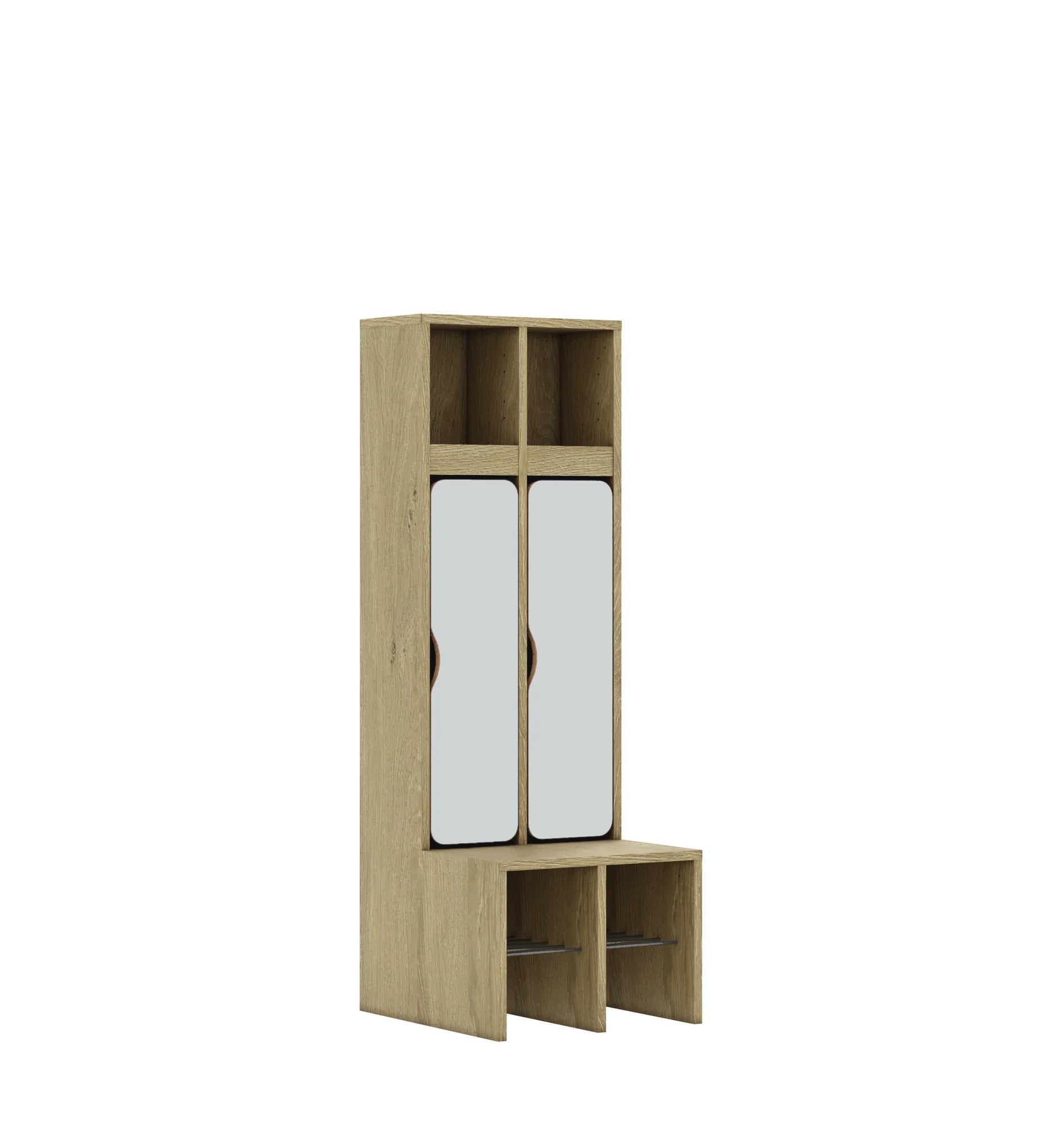 Szatnia dwuosobowa BLOX 455x520x1350 — drzwiczki dolne – dąb / jasny szary