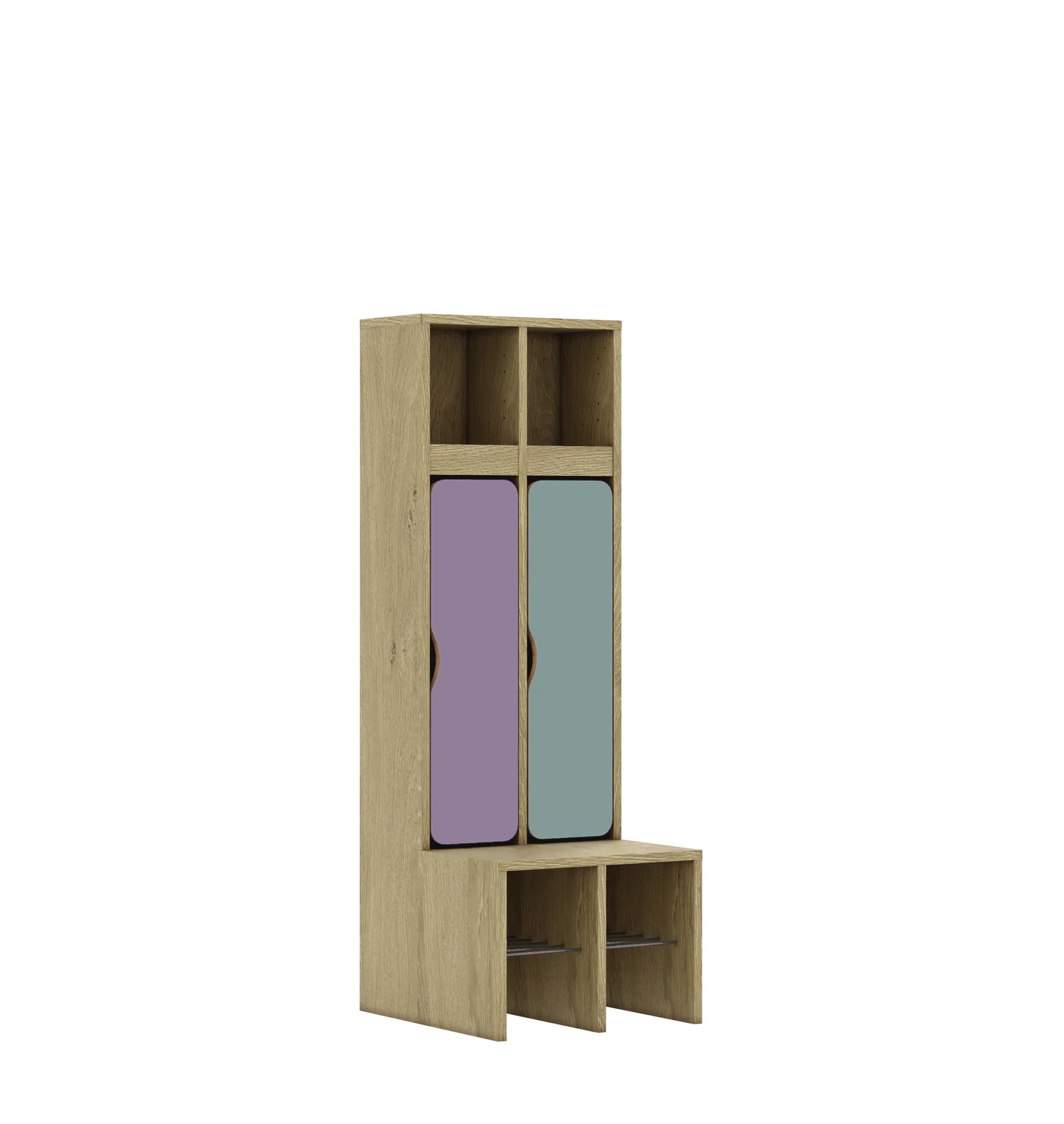 Szatnia dwuosobowa BLOX 455x520x1350 — drzwiczki dolne – dąb / Mix 2