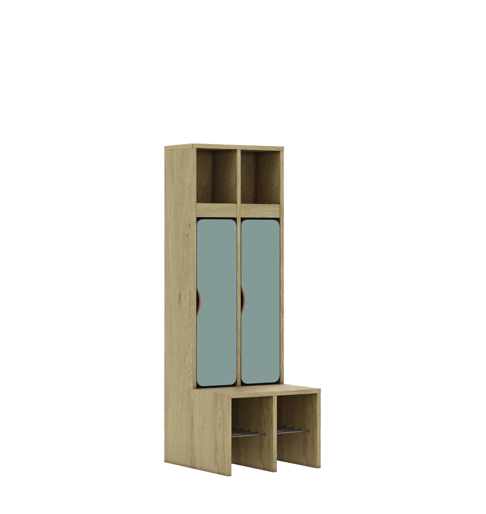 Szatnia dwuosobowa BLOX 455x520x1350 — drzwiczki dolne – dąb / pastelowy zielony
