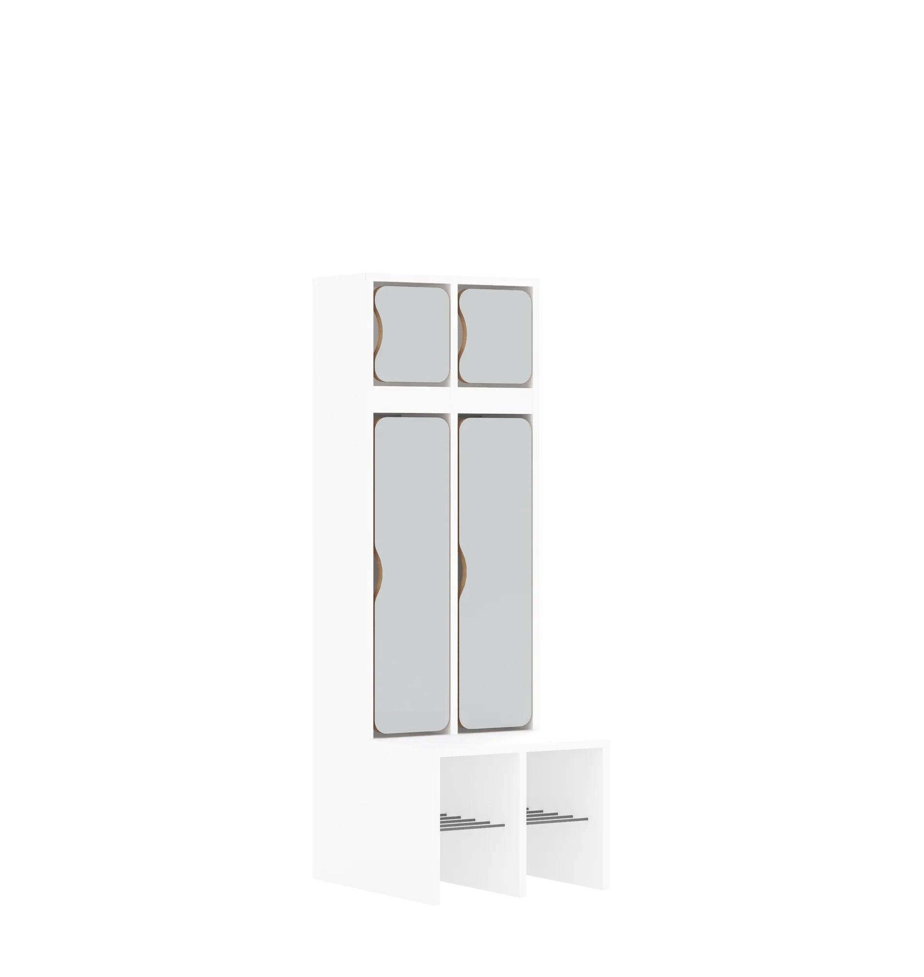 Szatnia dwuosobowa BLOX 455x520x1350 — drzwiczki góra/dół – biały / jasny szary