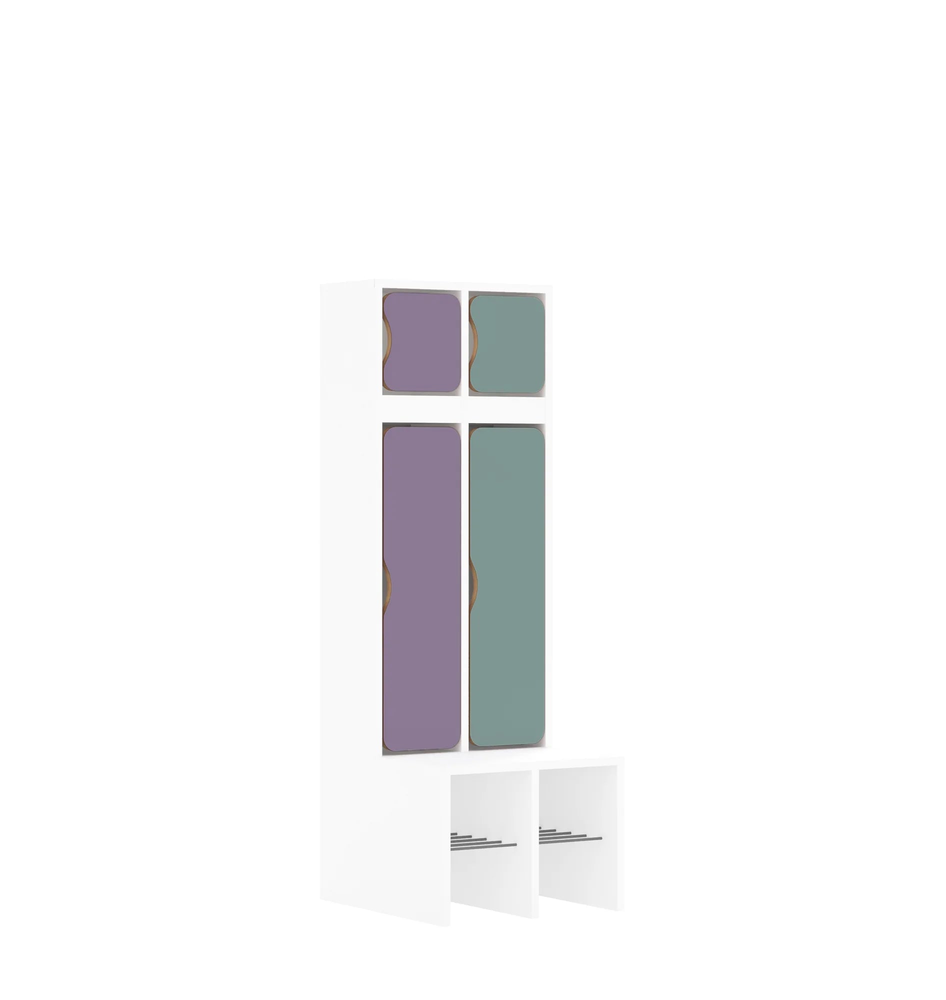 Szatnia dwuosobowa BLOX 455x520x1350 — drzwiczki góra/dół – biały / Mix 3