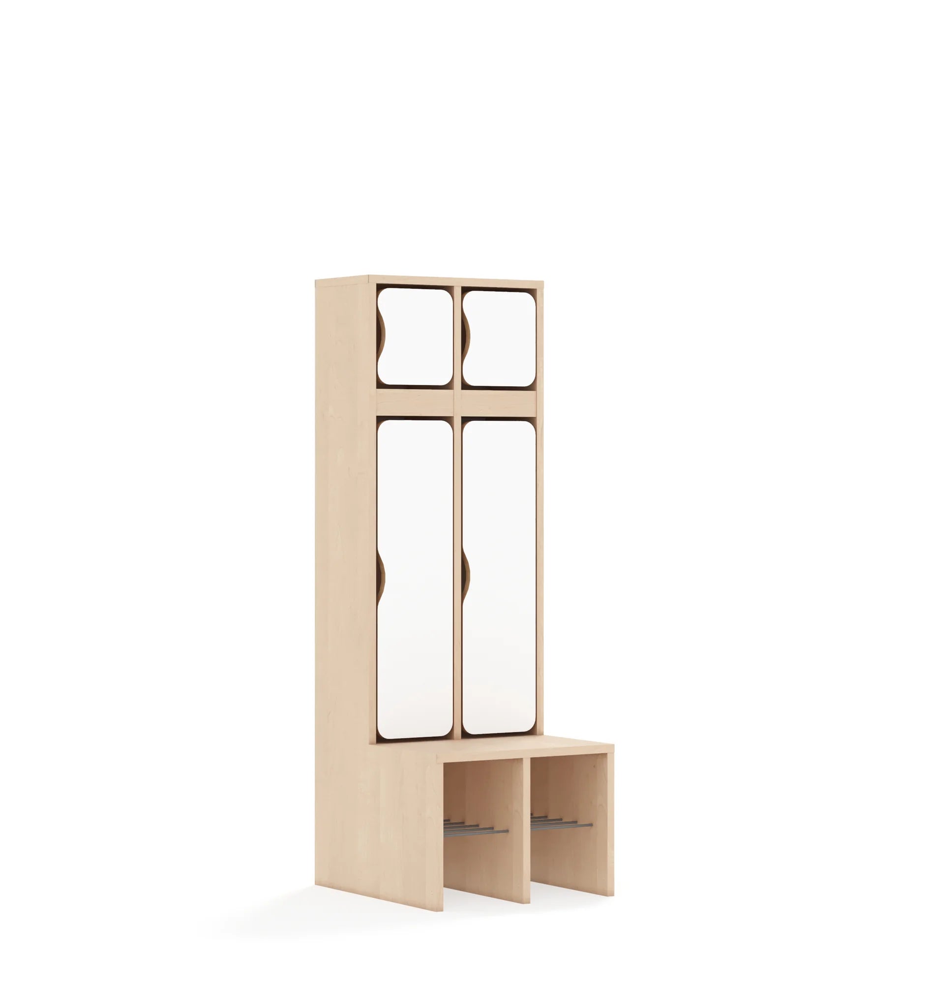 Szatnia dwuosobowa BLOX 455x520x1350 — drzwiczki góra/dół – brzoza / biały