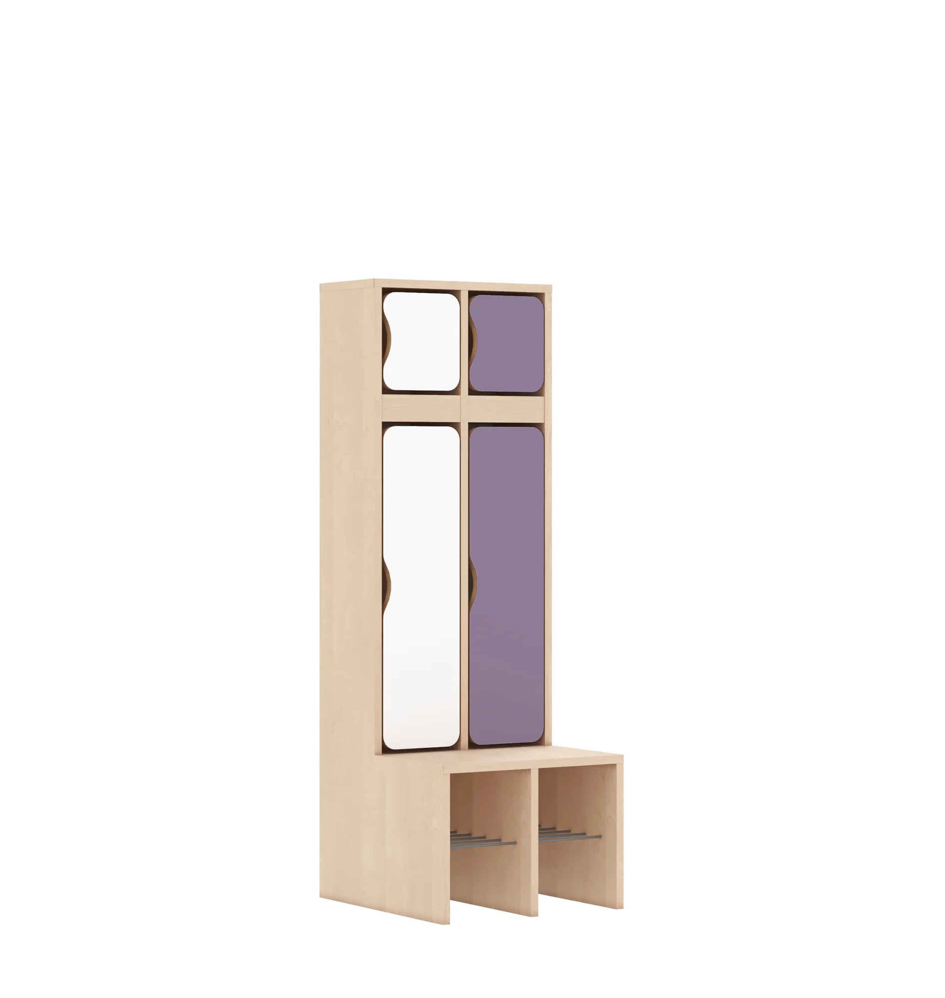 Szatnia dwuosobowa BLOX 455x520x1350 — drzwiczki góra/dół – brzoza / Mix 1