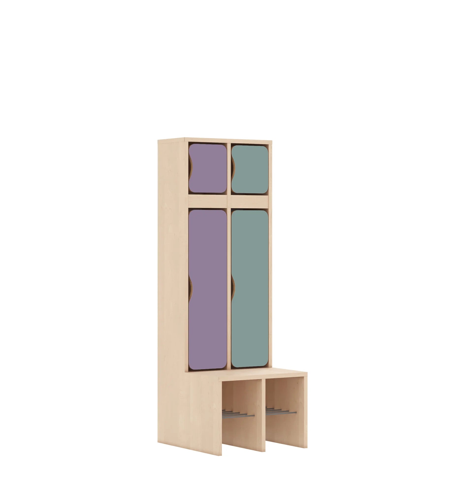 Szatnia dwuosobowa BLOX 455x520x1350 — drzwiczki góra/dół – brzoza / Mix 3