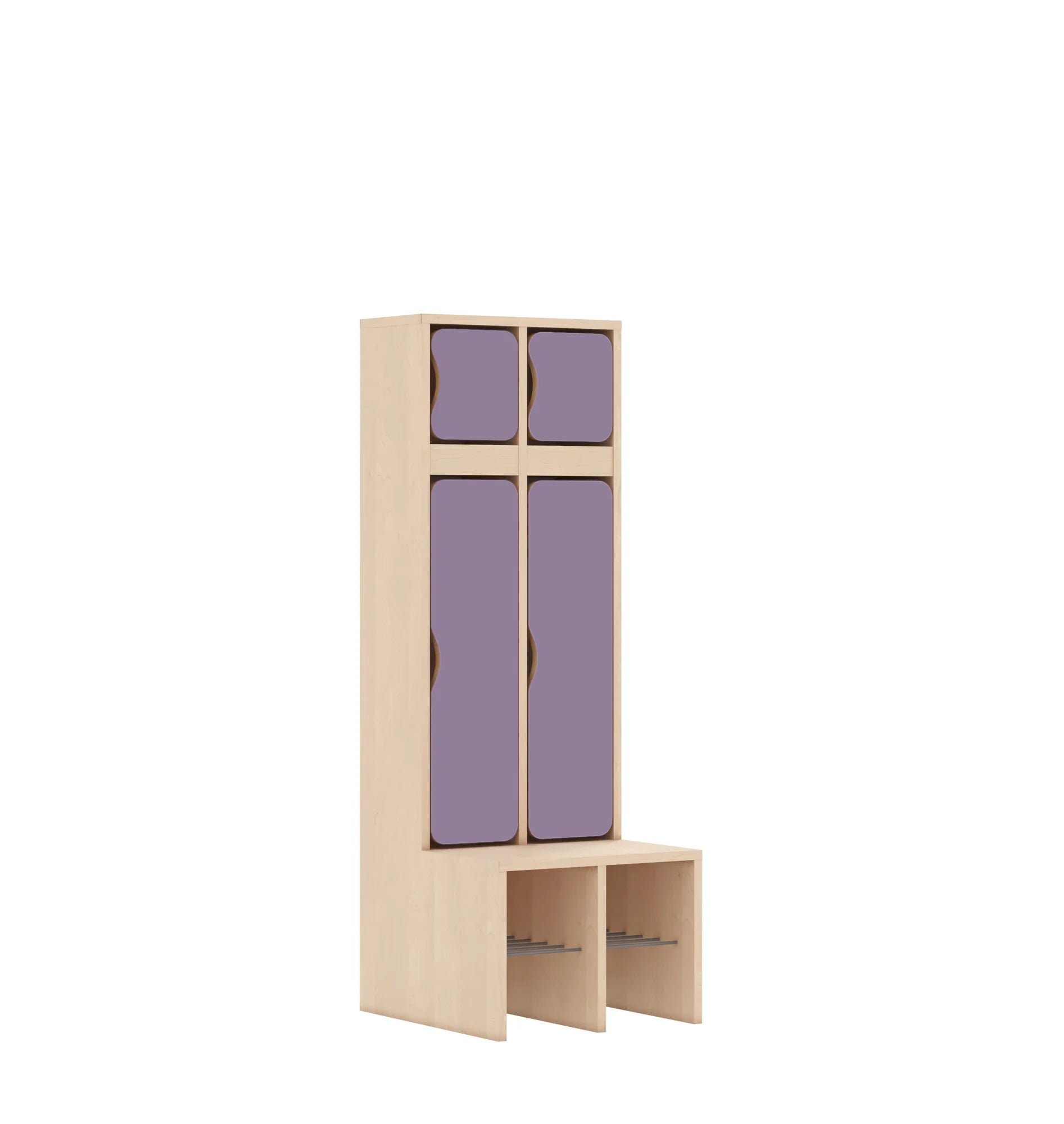 Szatnia dwuosobowa BLOX 455x520x1350 — drzwiczki góra/dół – brzoza / pastelowy fioletowy