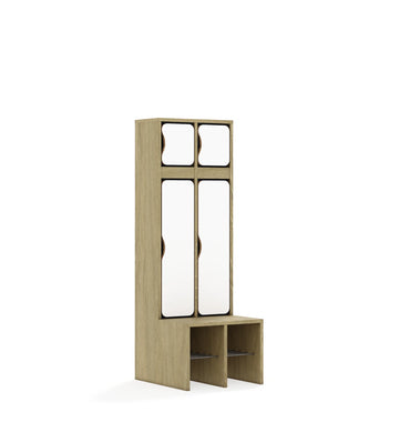 Szatnia dwuosobowa BLOX 455x520x1350 — drzwiczki góra/dół – dąb / biały