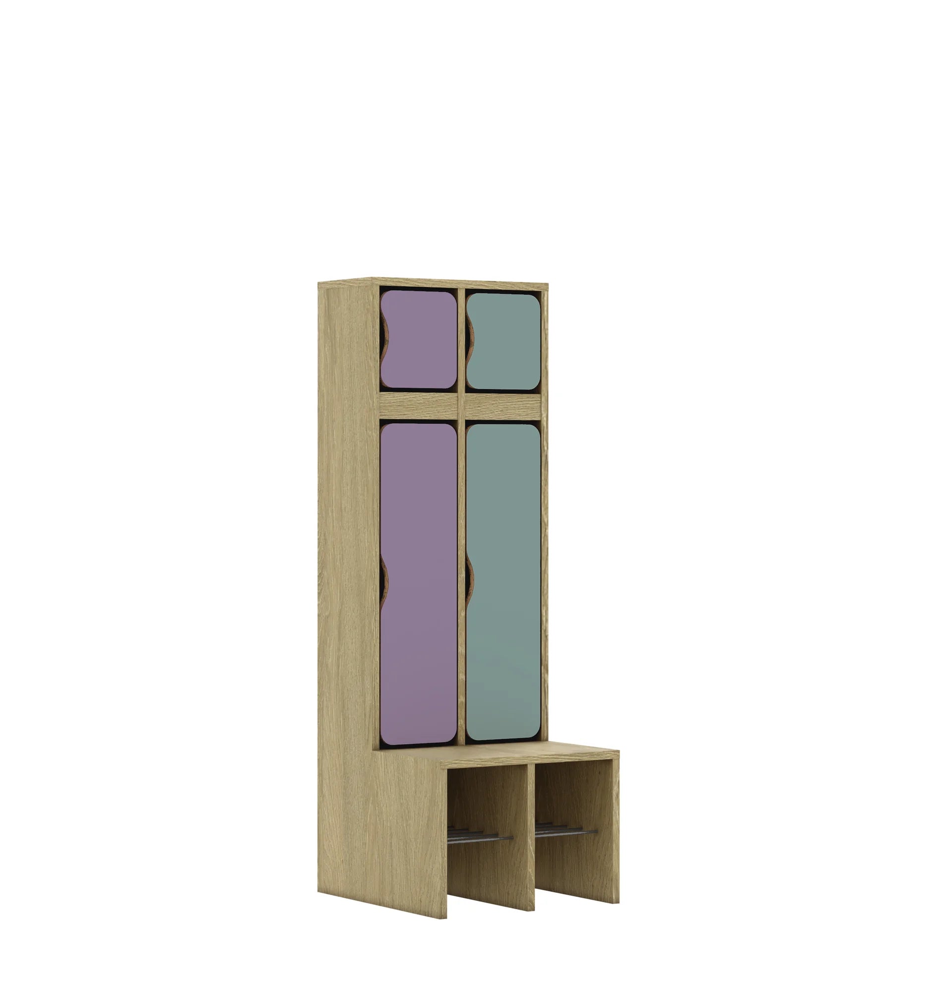 Szatnia dwuosobowa BLOX 455x520x1350 — drzwiczki góra/dół – dąb / Mix 2