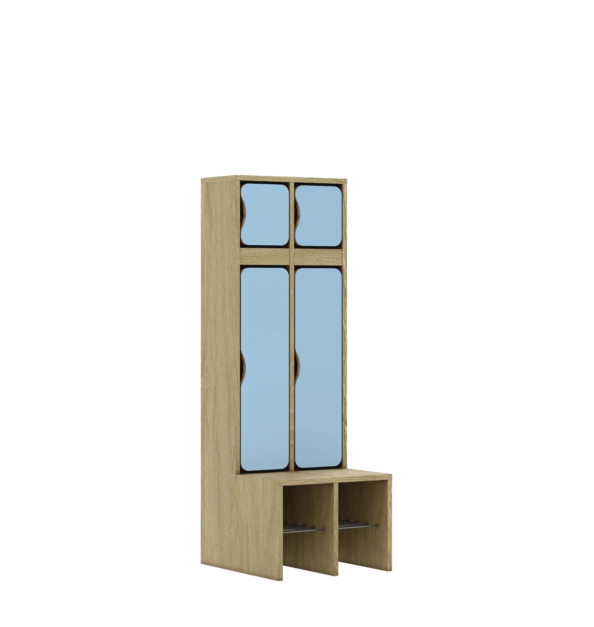 Szatnia dwuosobowa BLOX 455x520x1350 — drzwiczki góra/dół – dąb / pastelowy niebieski