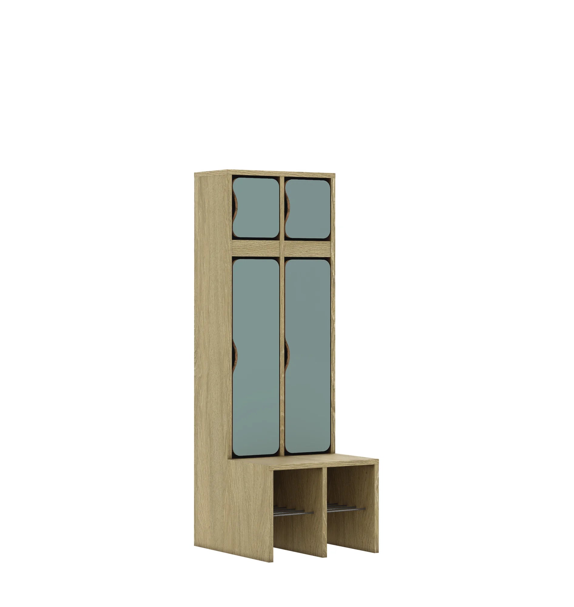 Szatnia dwuosobowa BLOX 455x520x1350 — drzwiczki góra/dół – dąb / pastelowy zielony