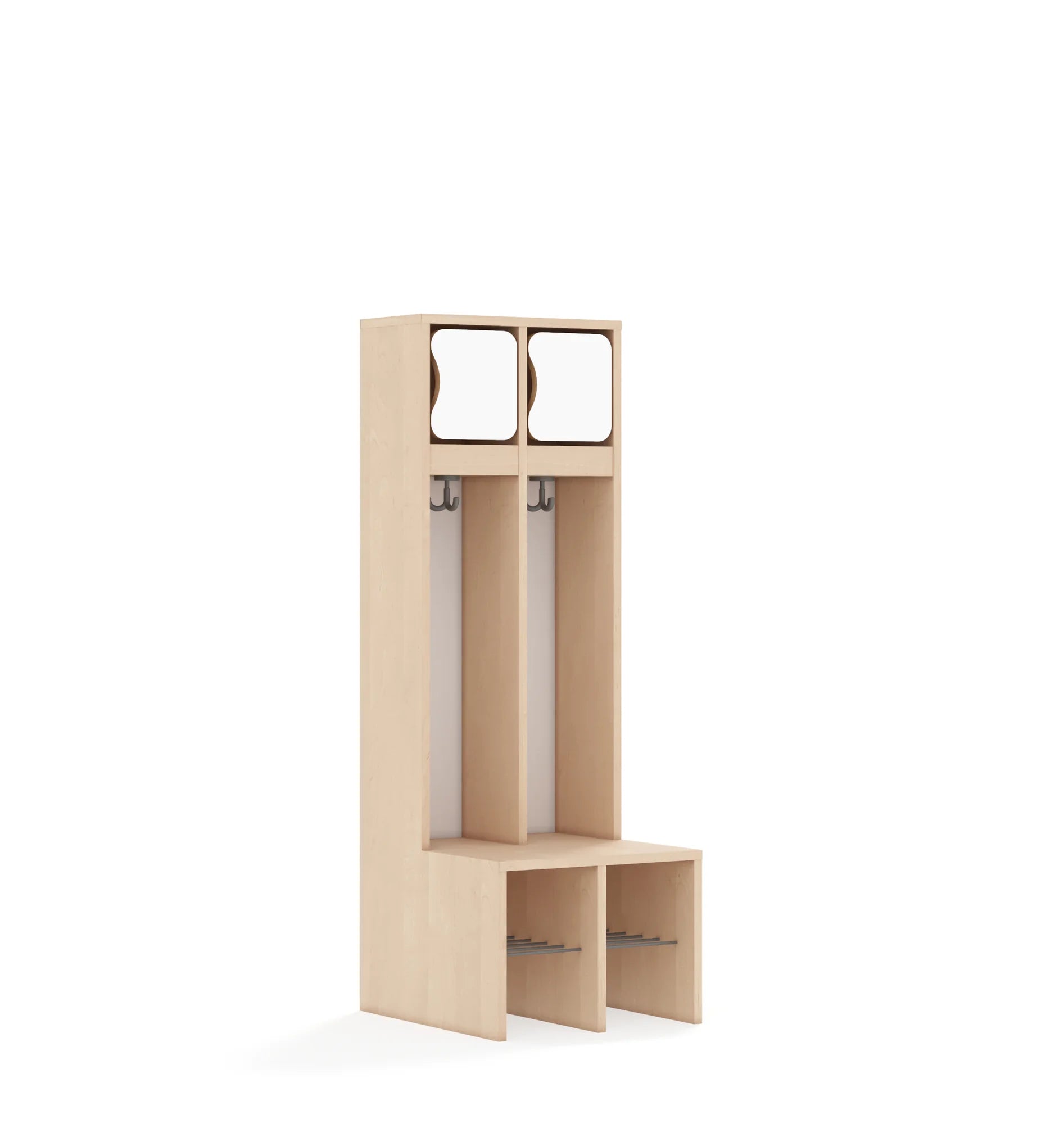 Szatnia dwuosobowa BLOX 455x520x1350 — drzwiczki górne – brzoza / biały