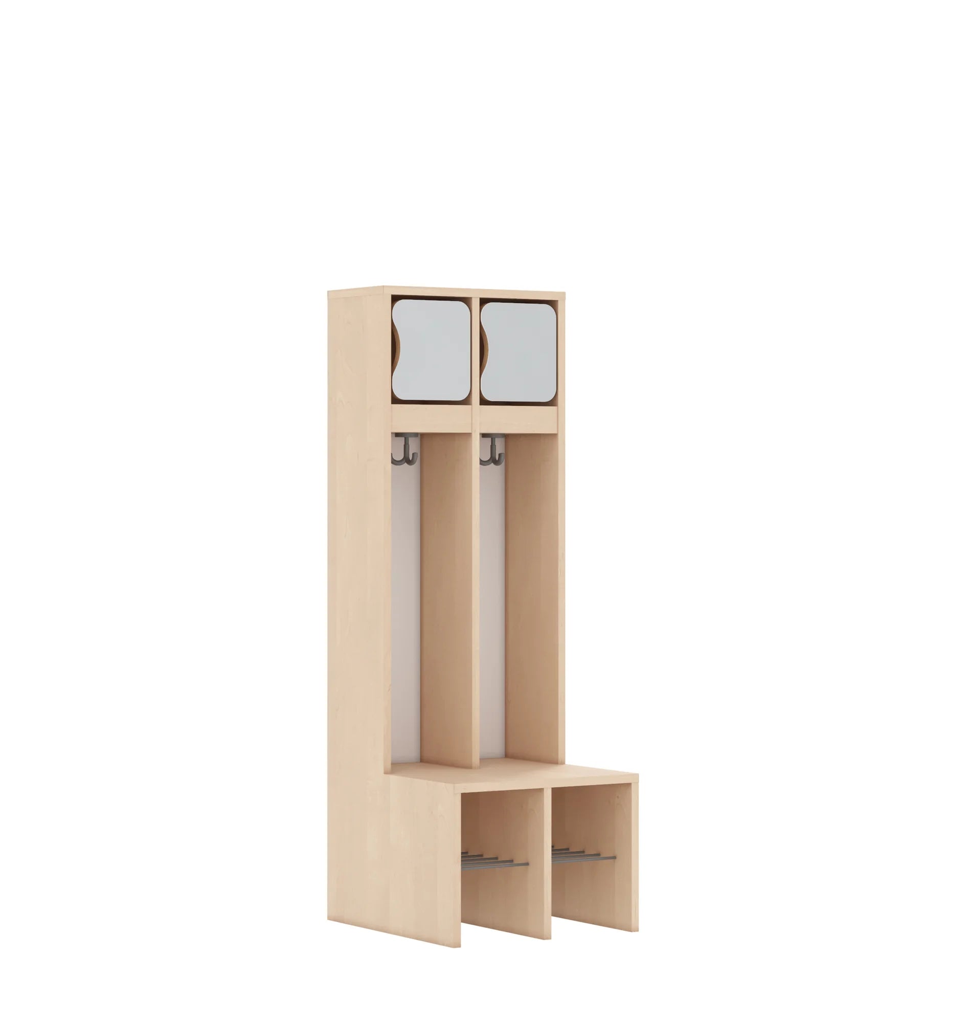 Szatnia dwuosobowa BLOX 455x520x1350 — drzwiczki górne – brzoza / jasny szary