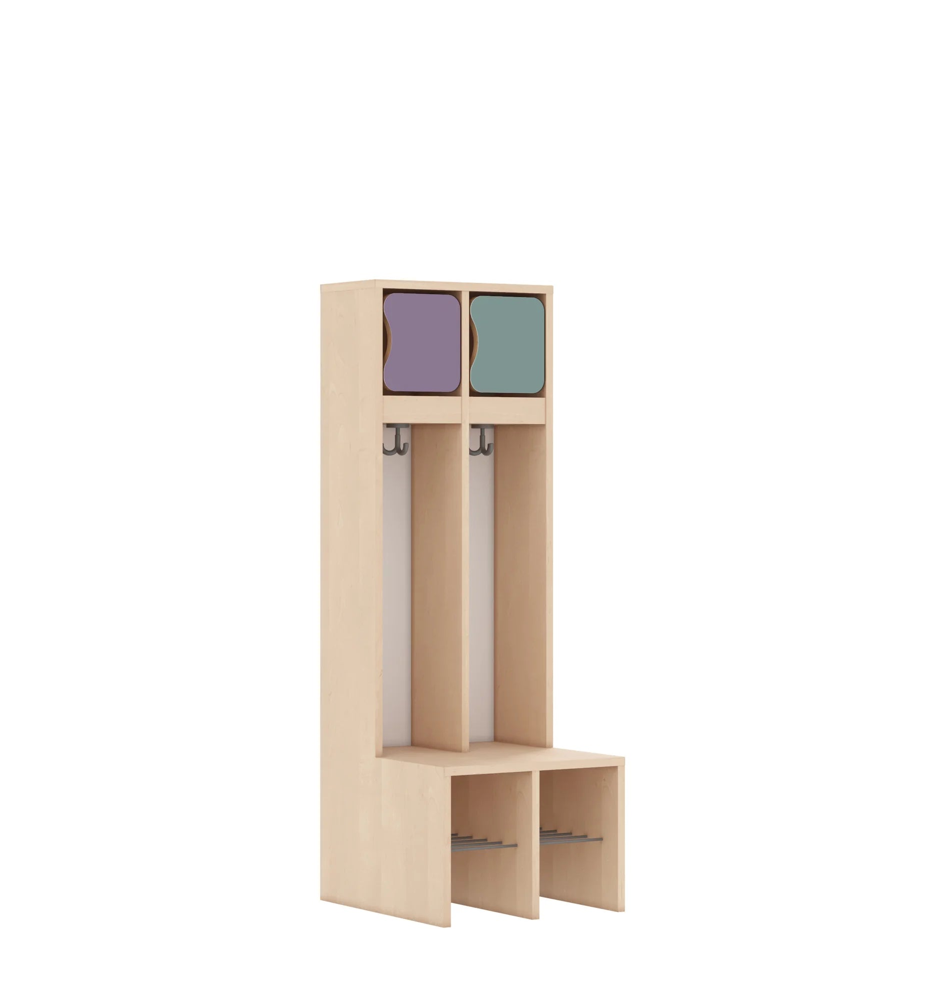 Szatnia dwuosobowa BLOX 455x520x1350 — drzwiczki górne – brzoza / Mix 2