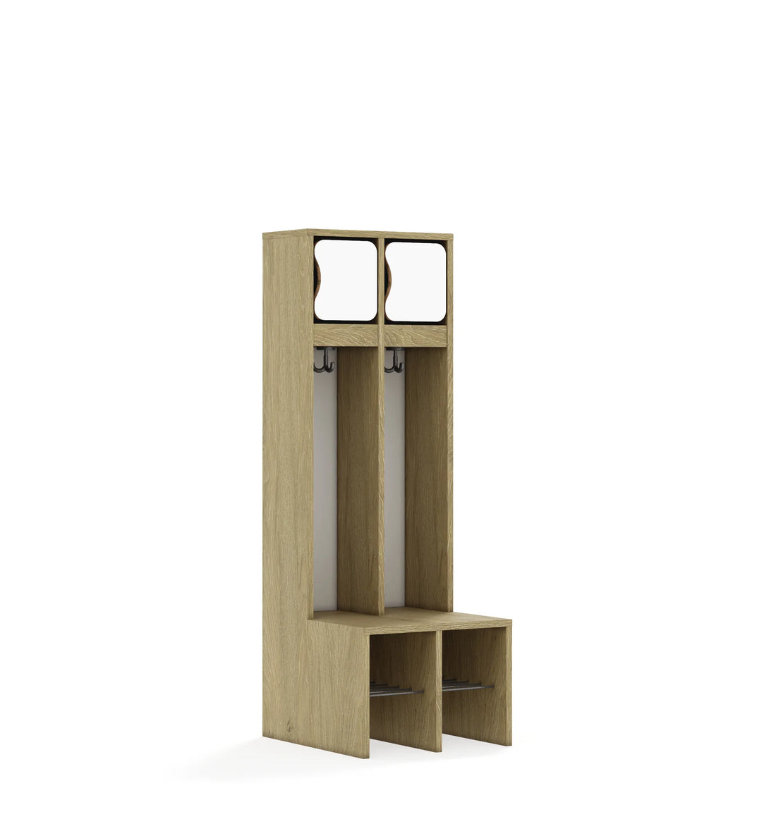 Szatnia dwuosobowa BLOX 455x520x1350 — drzwiczki górne – dąb / biały