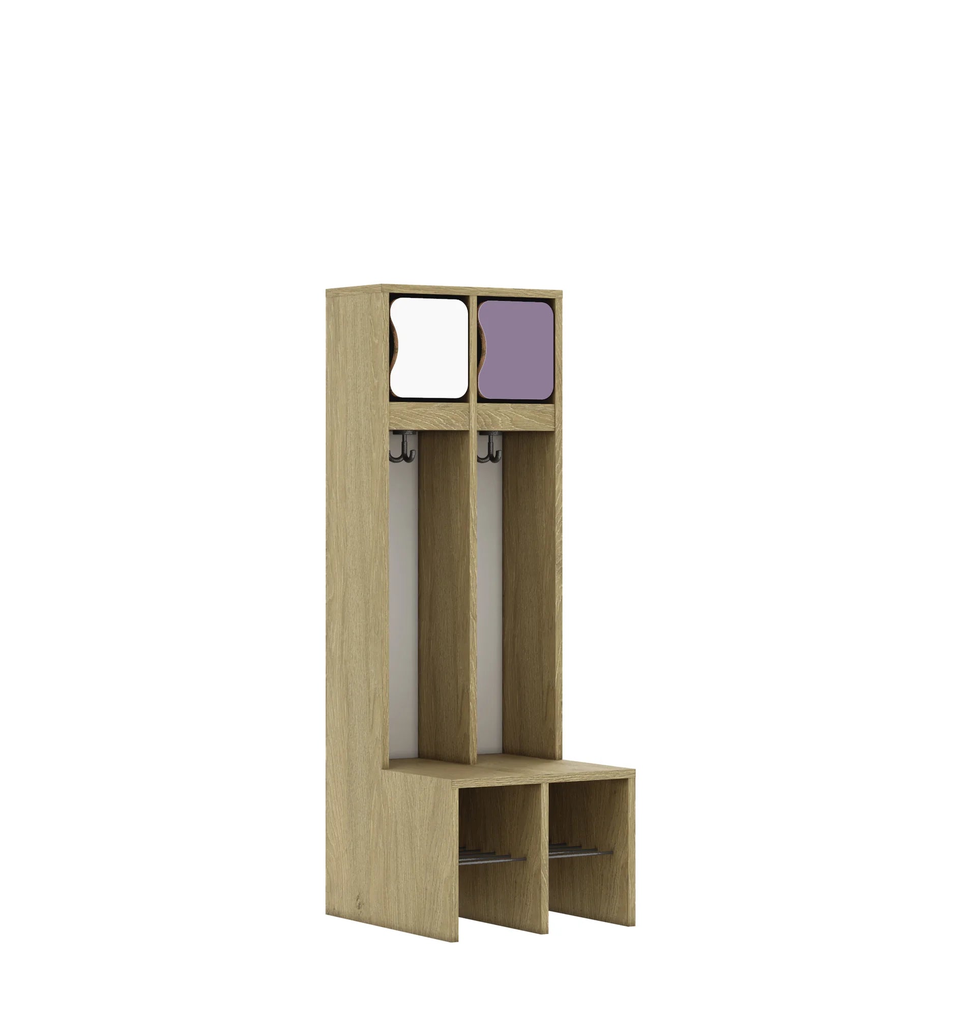 Szatnia dwuosobowa BLOX 455x520x1350 — drzwiczki górne – dąb / Mix 1