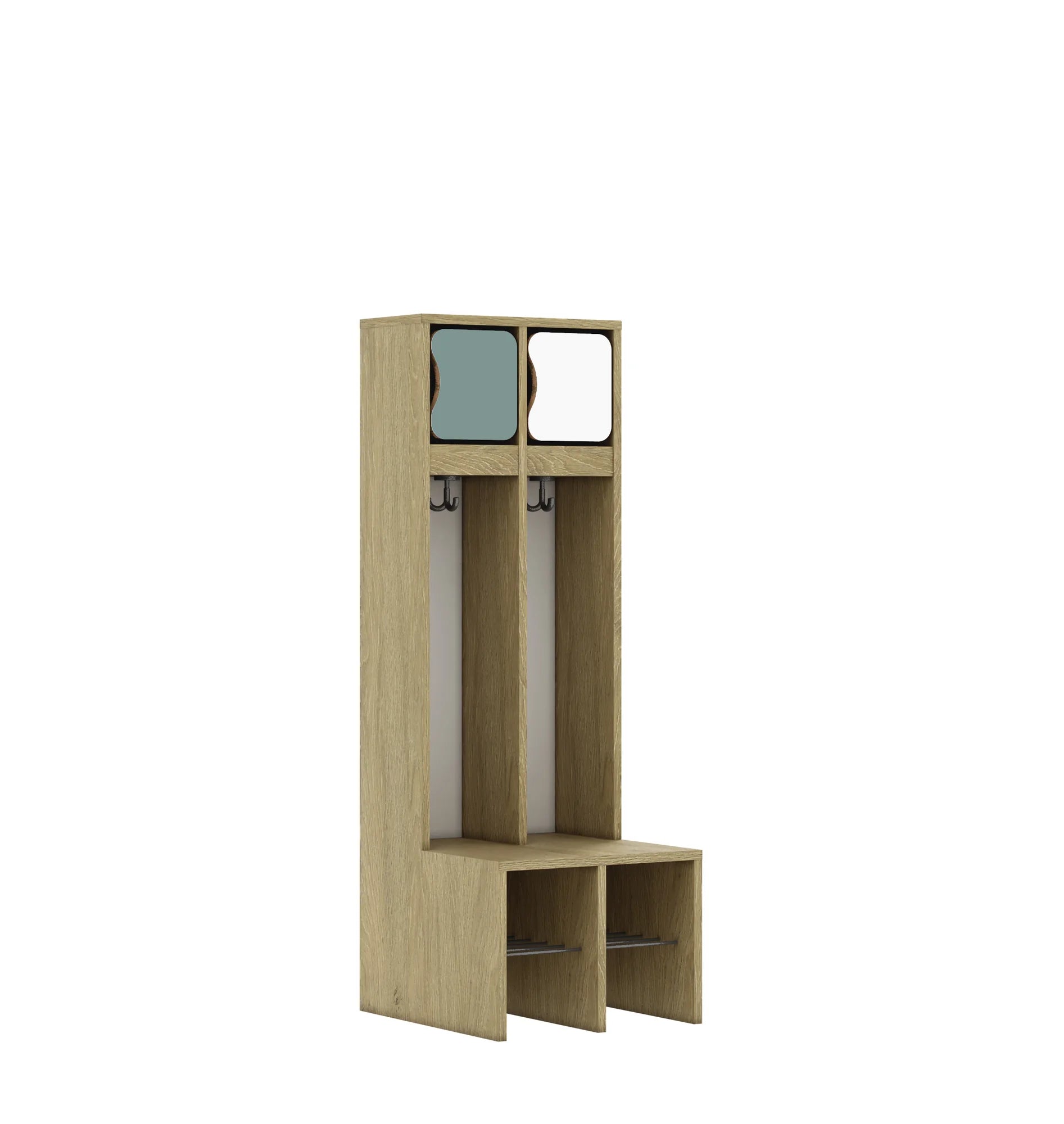 Szatnia dwuosobowa BLOX 455x520x1350 — drzwiczki górne – dąb / Mix 4