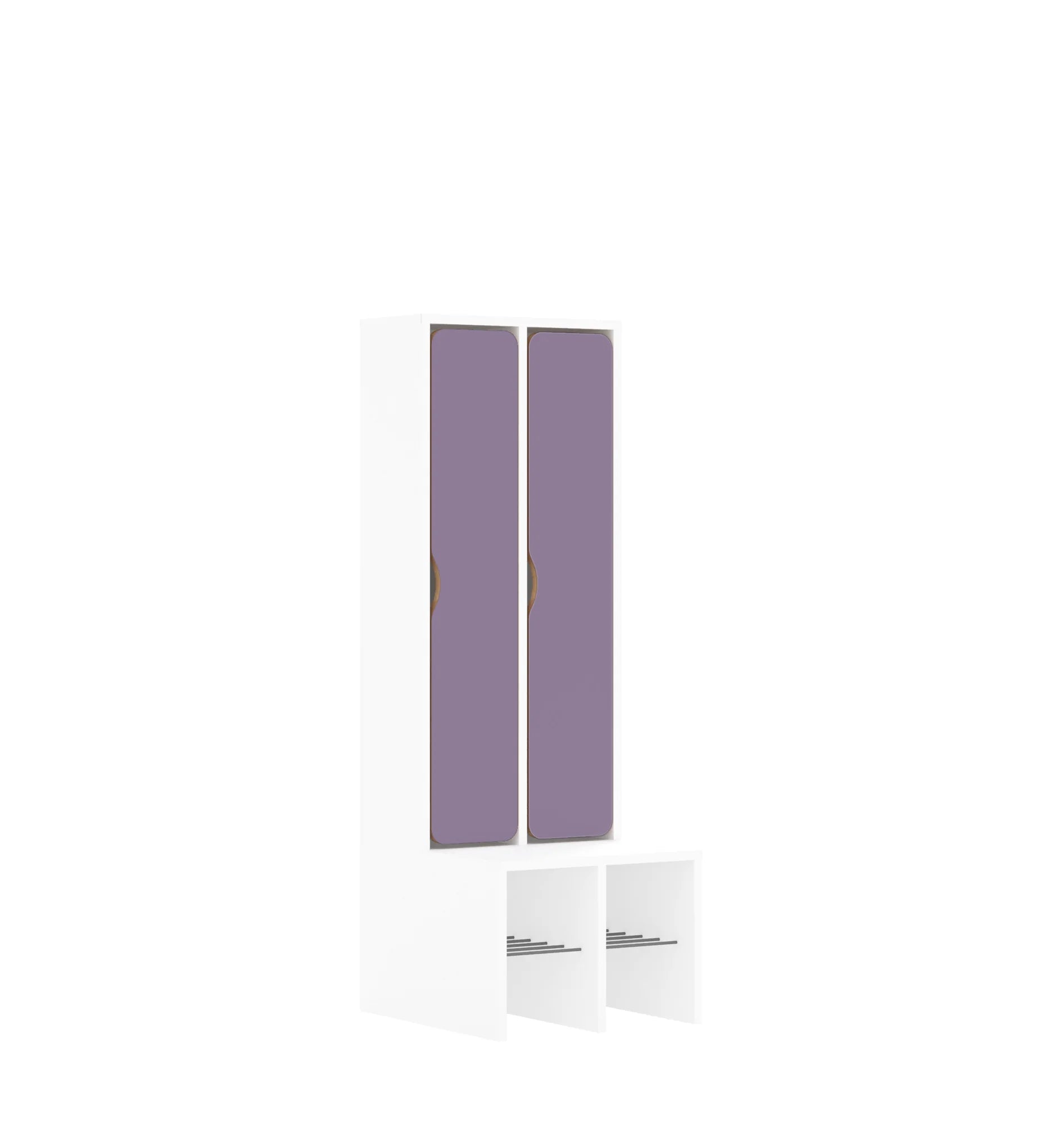 Szatnia dwuosobowa BLOX 455x520x1350 — drzwiczki pełne – biały / pastelowy fioletowy