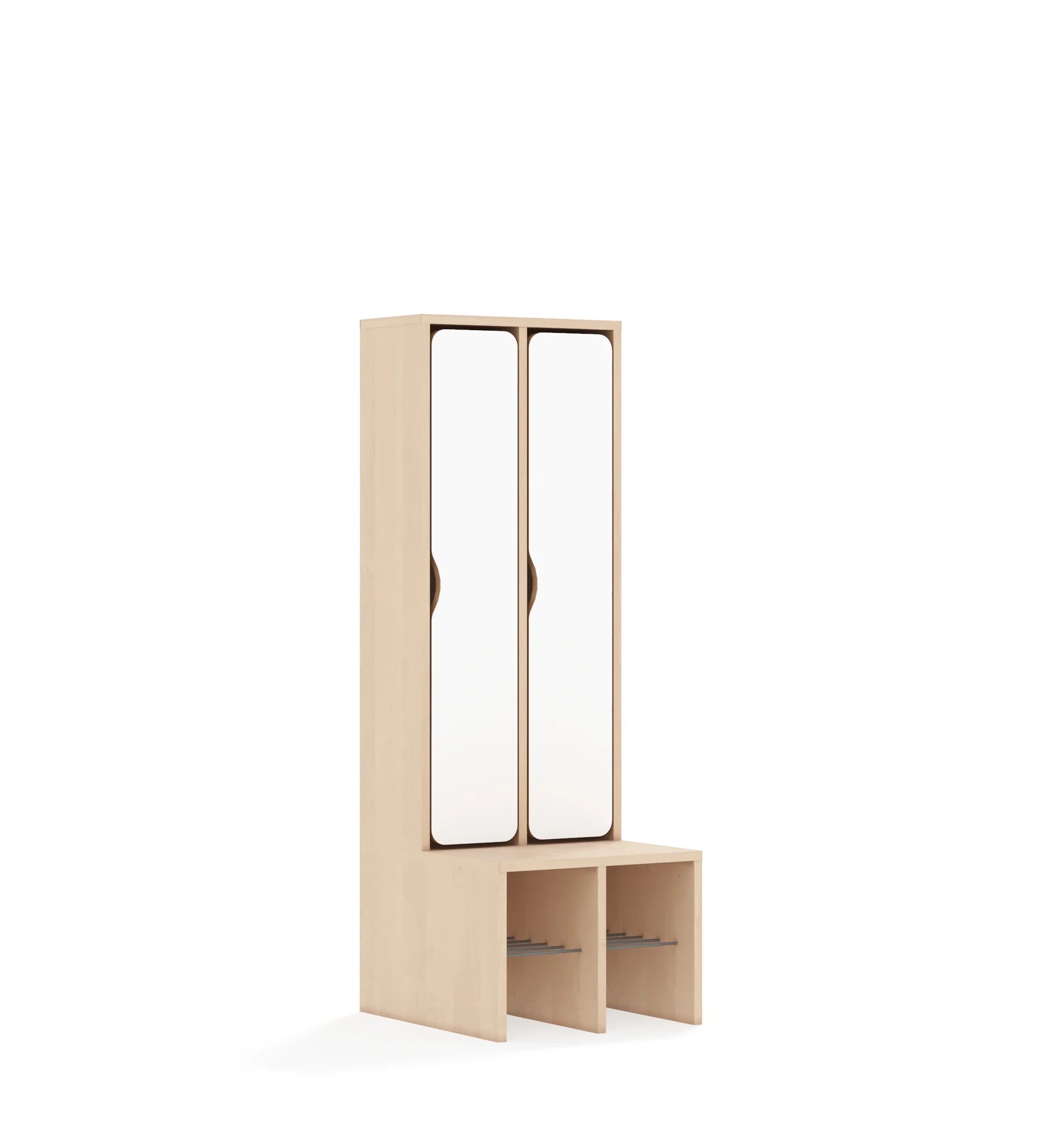 Szatnia dwuosobowa BLOX 455x520x1350 — drzwiczki pełne – brzoza / biały