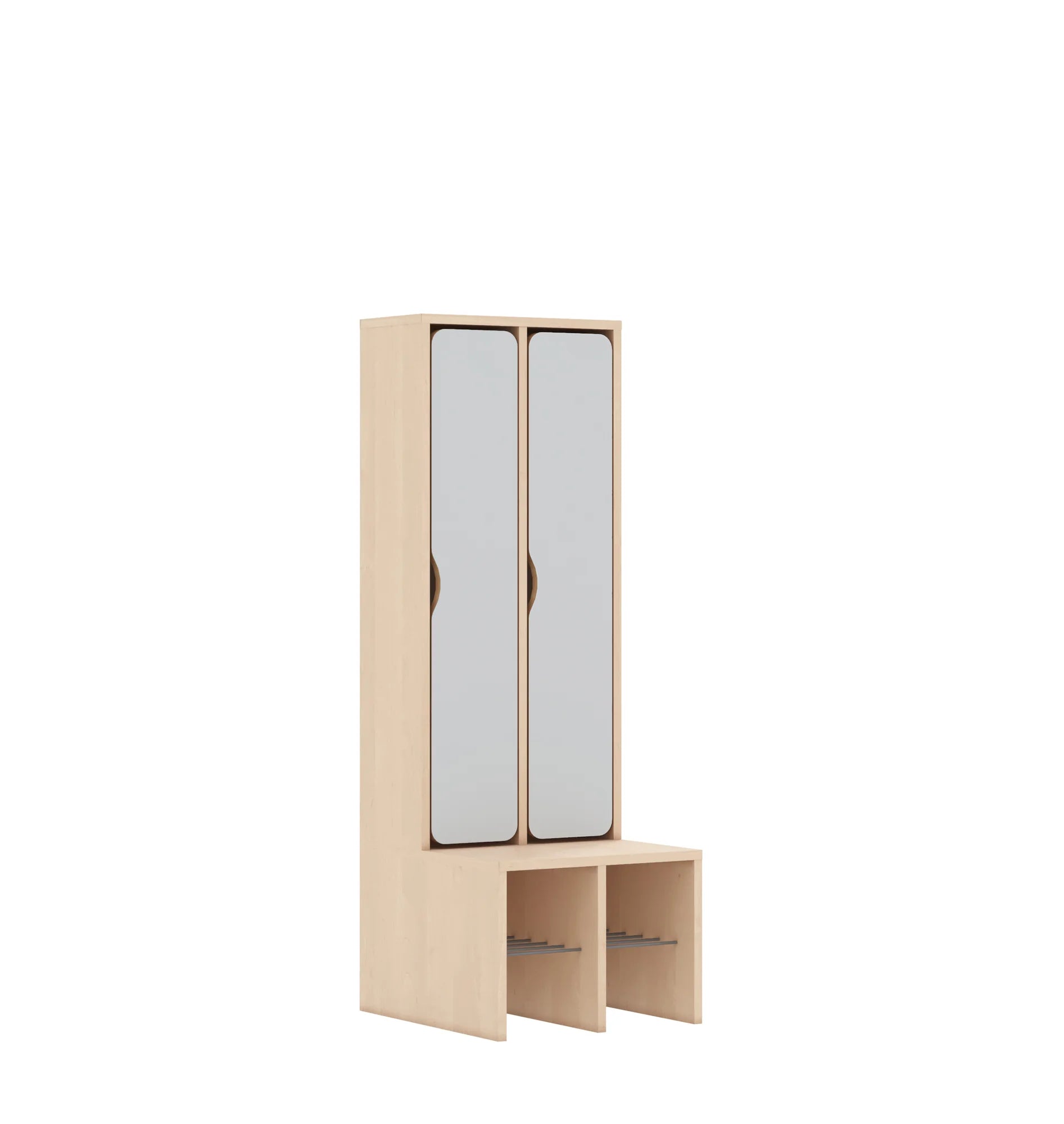 Szatnia dwuosobowa BLOX 455x520x1350 — drzwiczki pełne – brzoza / jasny szary