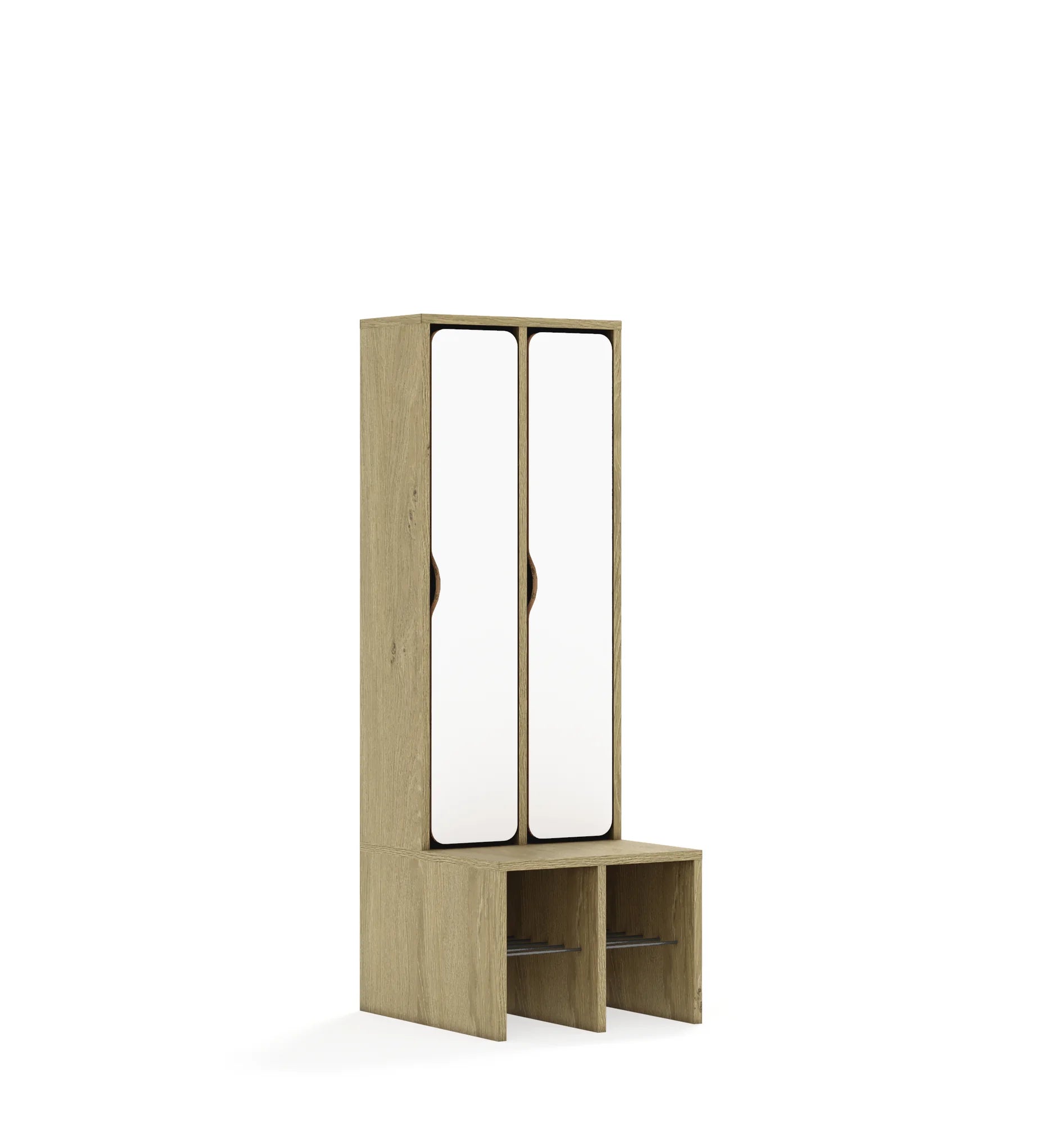 Szatnia dwuosobowa BLOX 455x520x1350 — drzwiczki pełne – dąb / biały